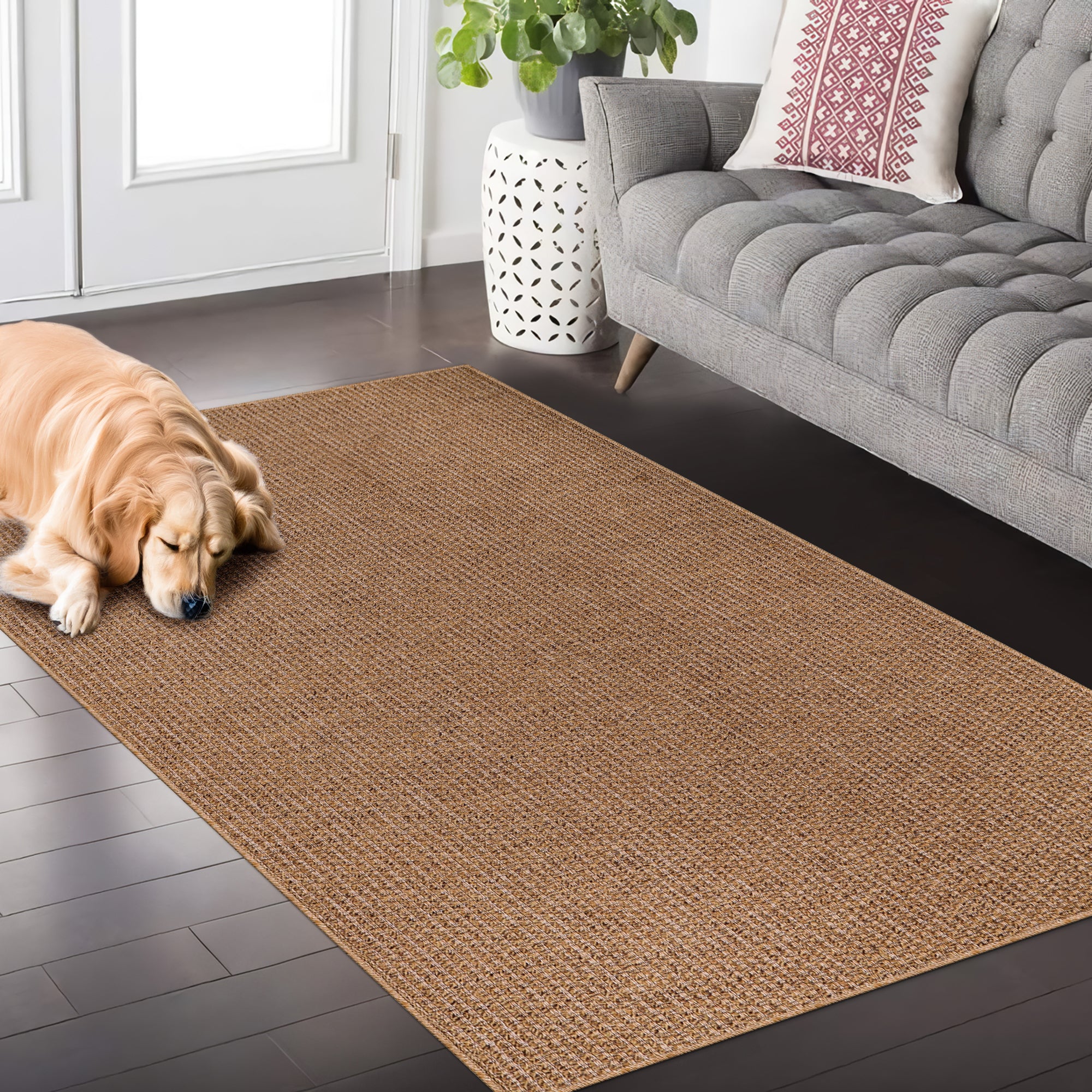 Netline Home Basket Weave Jute-Effect Rug – Outdoor & Indoor Durable Carpet, Non-Slip Backing, Weatherproof, Washable Woven Texture