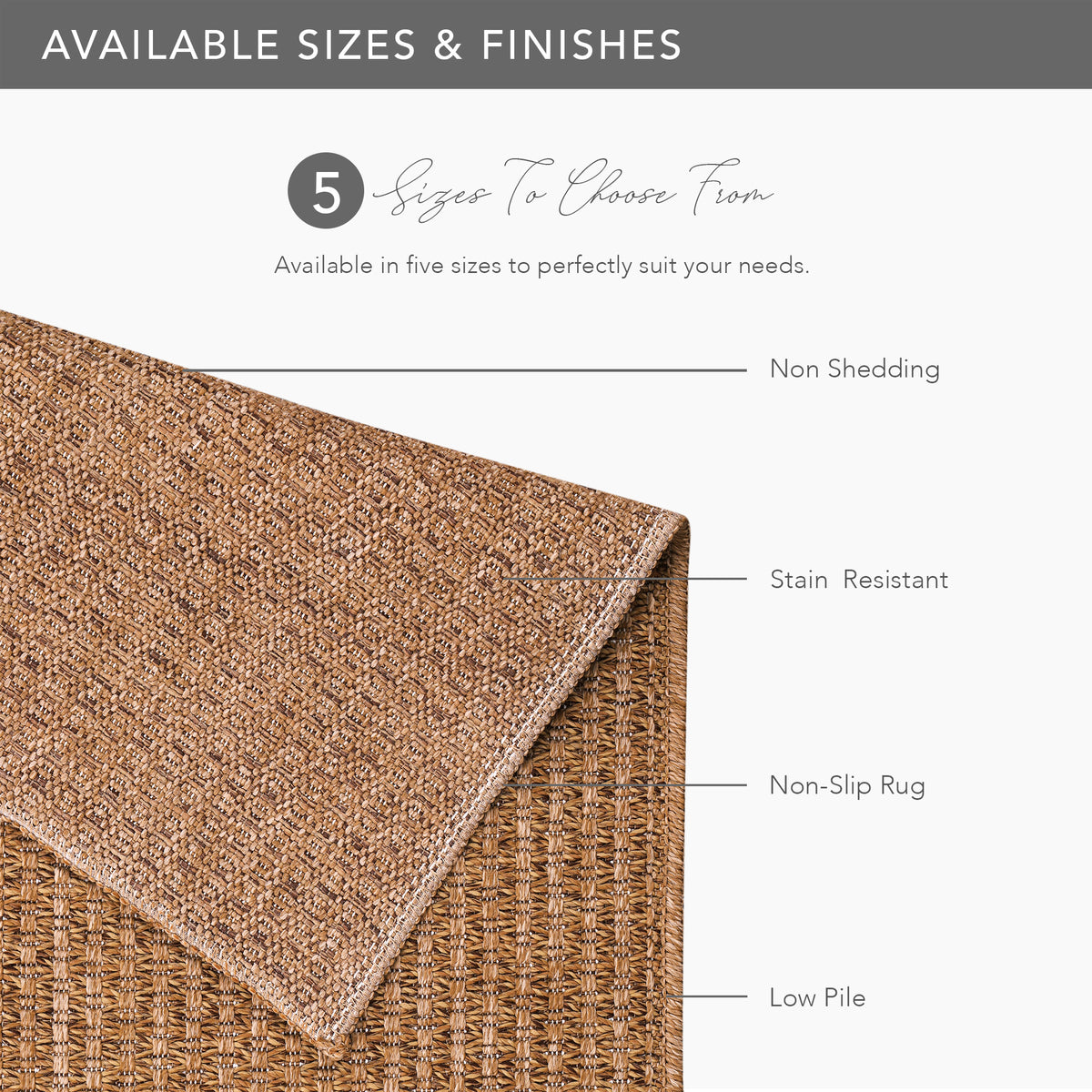 Close-up of Netline Home Basket Weave Jute-Effect Washable Rug with woven texture and non-slip backing for indoor and outdoor use.