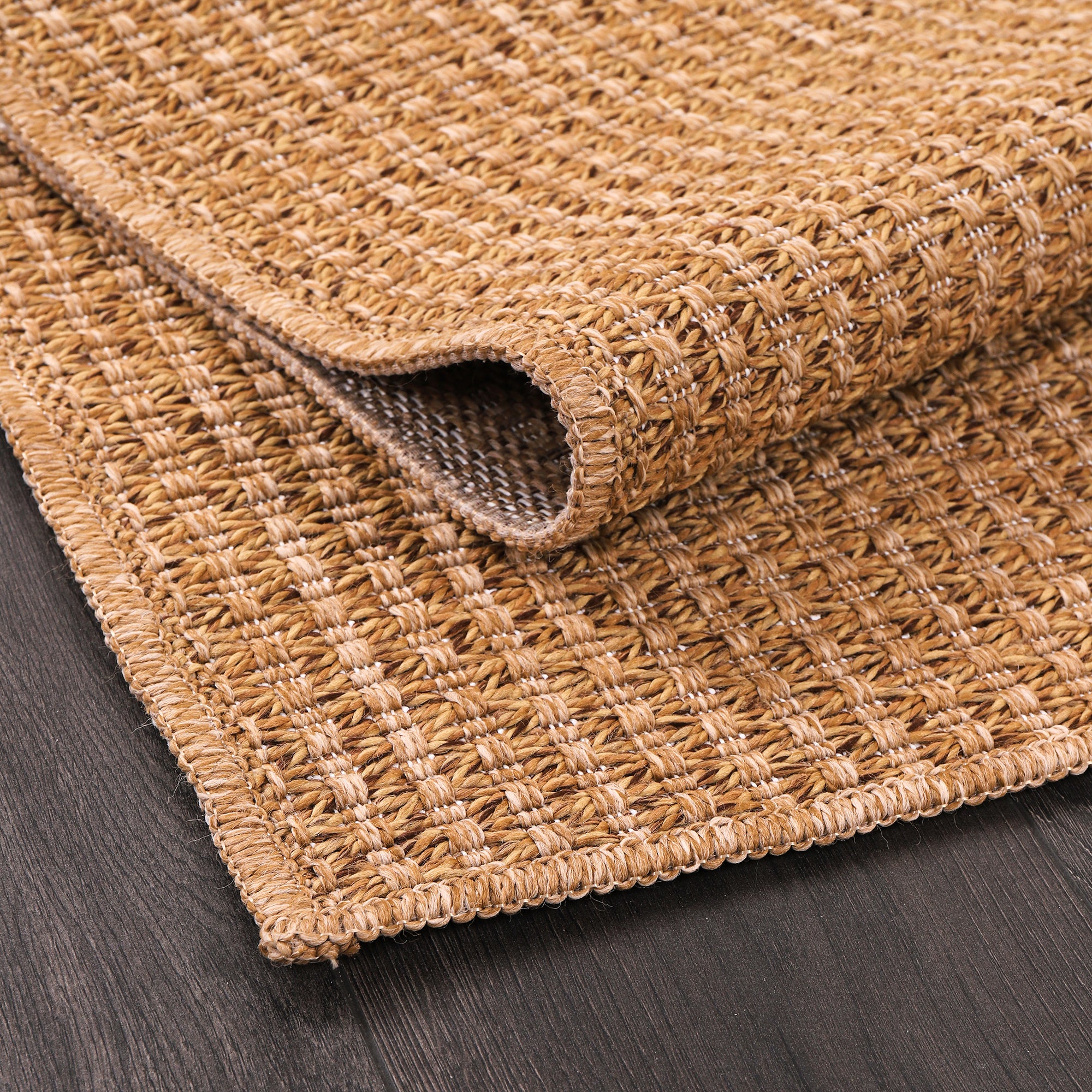 Netline Home Basket Weave Jute-Effect Rug – Outdoor & Indoor Durable Carpet, Non-Slip Backing, Weatherproof, Washable Woven Texture