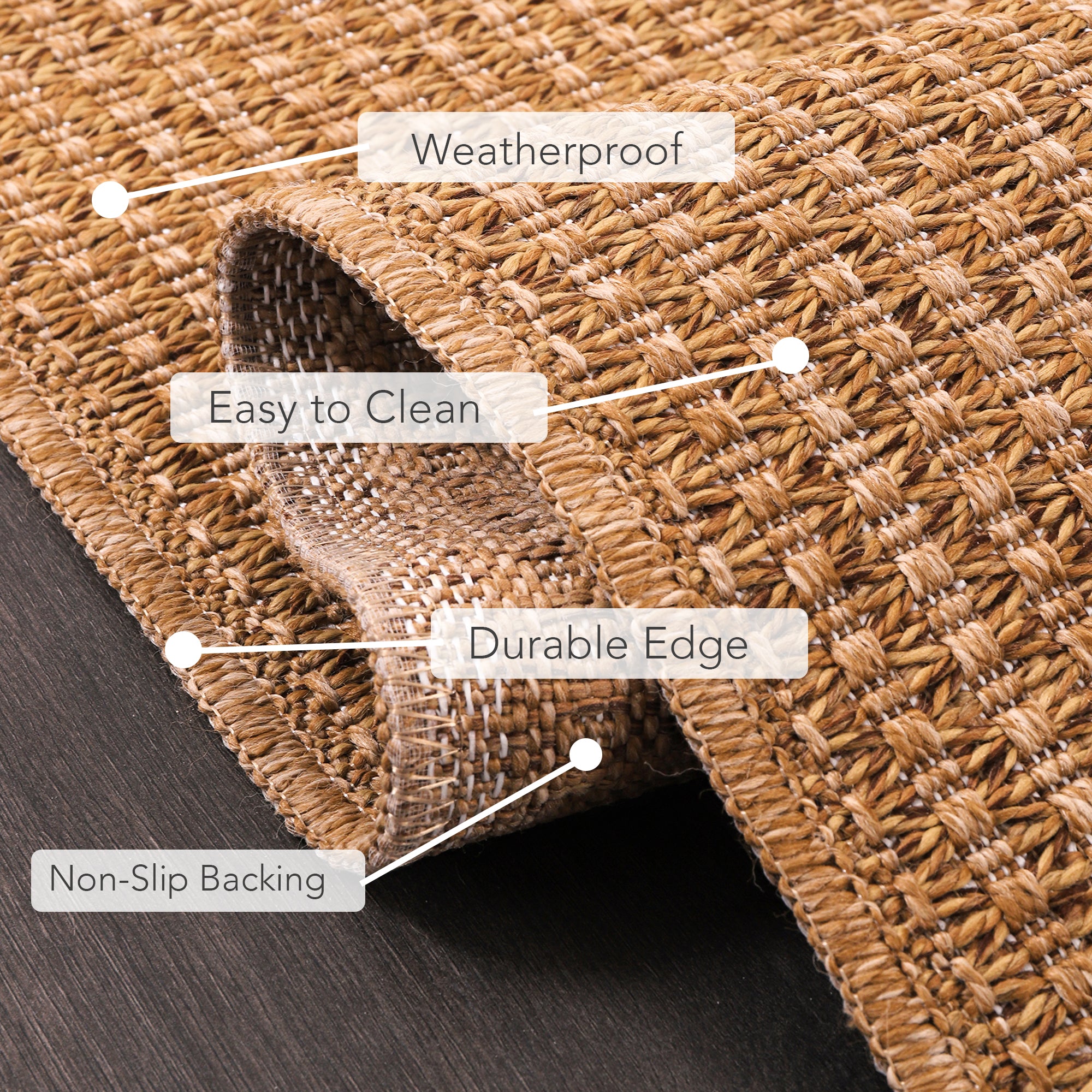 Netline Home Basket Weave Jute-Effect Rug – Outdoor & Indoor Durable Carpet, Non-Slip Backing, Weatherproof, Washable Woven Texture