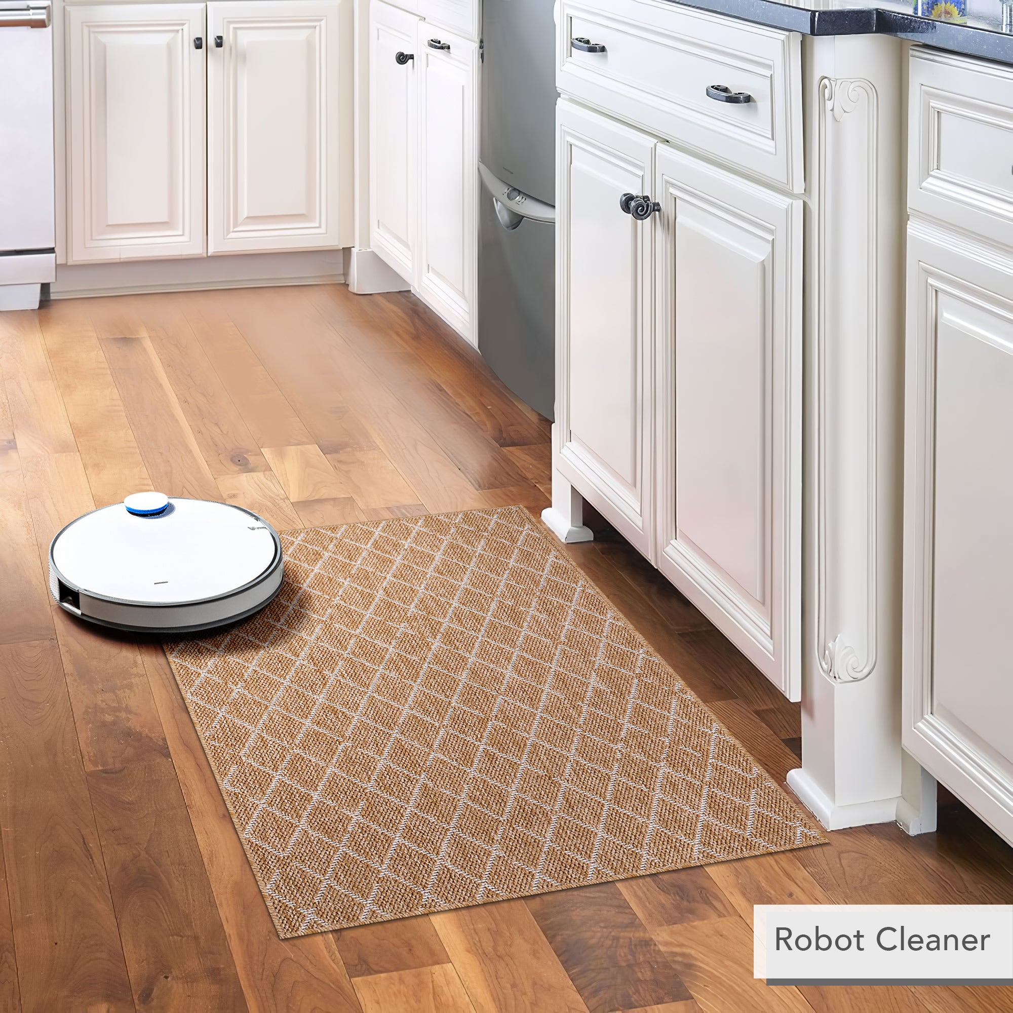 Netline Home White Diamond Jute-Effect Rug – Natural Indoor Outdoor Rug with Cream Trellis Pattern, Washable, Non-Slip, Low-Pile