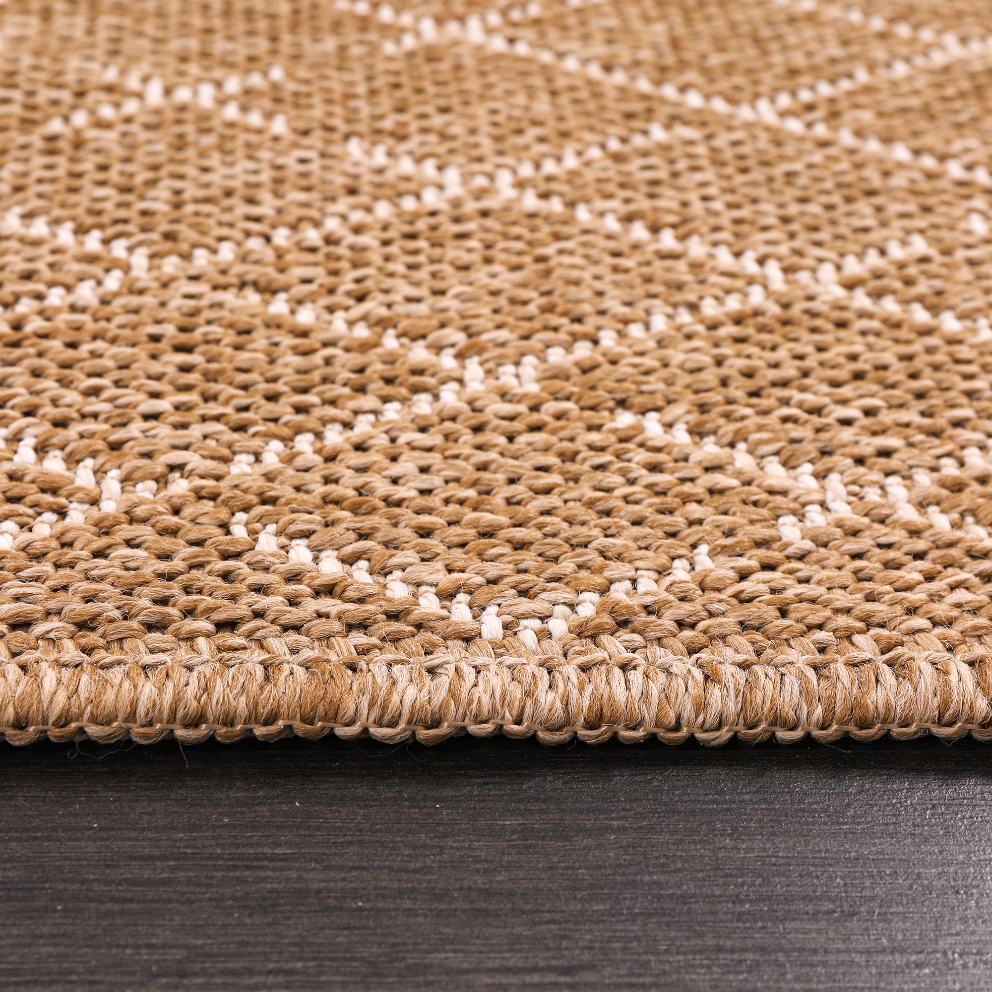 Netline Home White Diamond Jute-Effect Rug – Natural Indoor Outdoor Rug with Cream Trellis Pattern, Washable, Non-Slip, Low-Pile