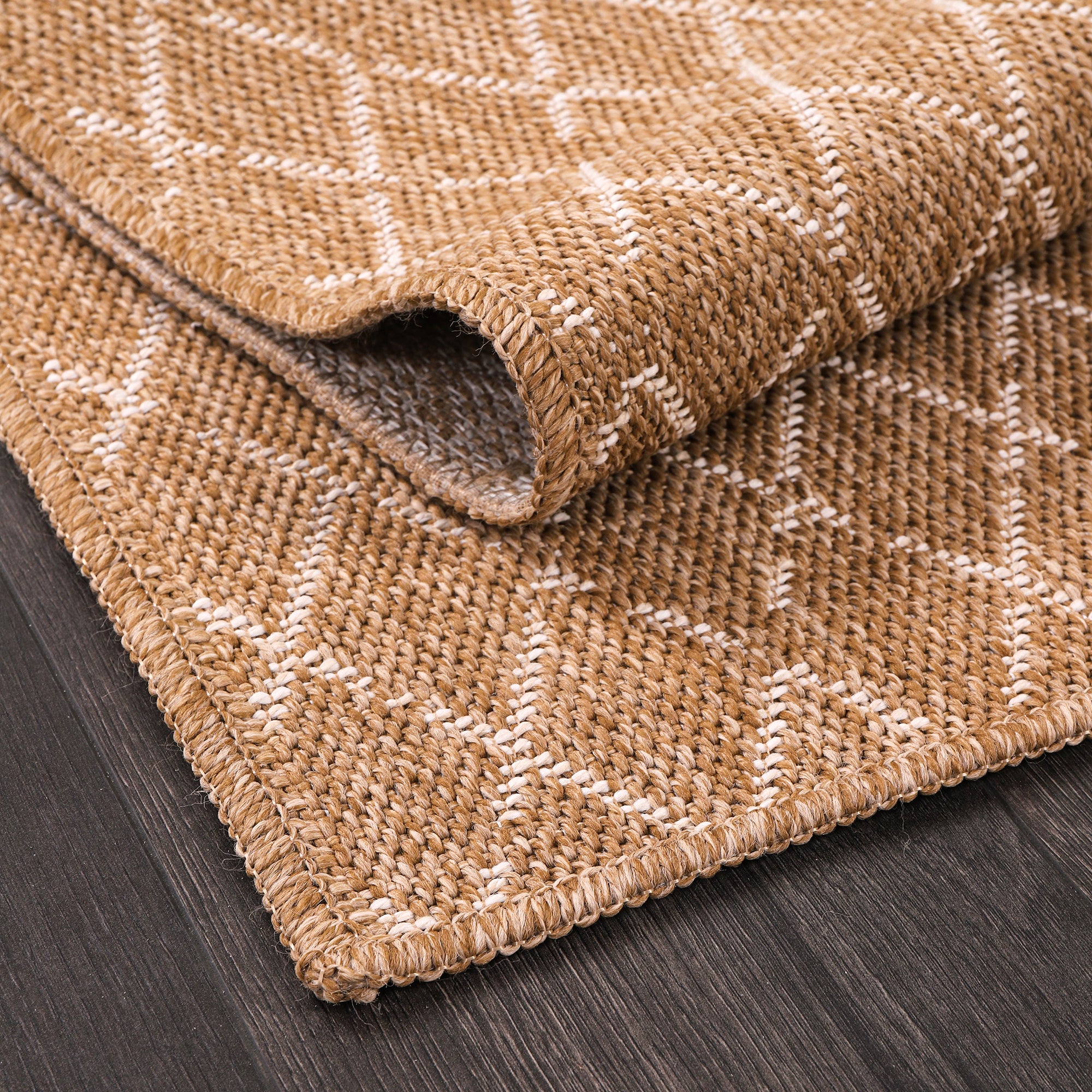 Netline Home White Diamond Jute-Effect Rug – Natural Indoor Outdoor Rug with Cream Trellis Pattern, Washable, Non-Slip, Low-Pile