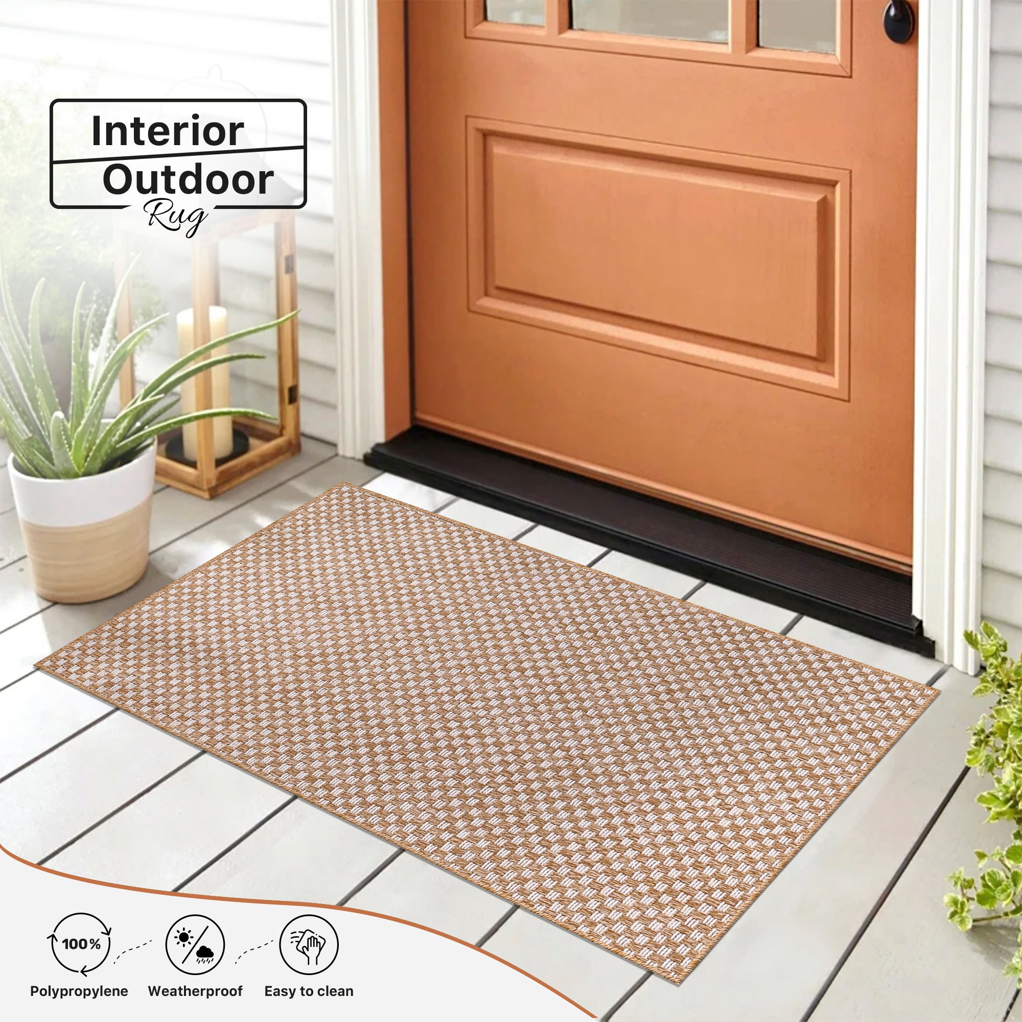 Netline Home Cream Check Jute-Effect Rug – Checkered Natural Woven Look Carpet, Indoor Outdoor, Non-Slip, Weatherproof, Easy-Clean