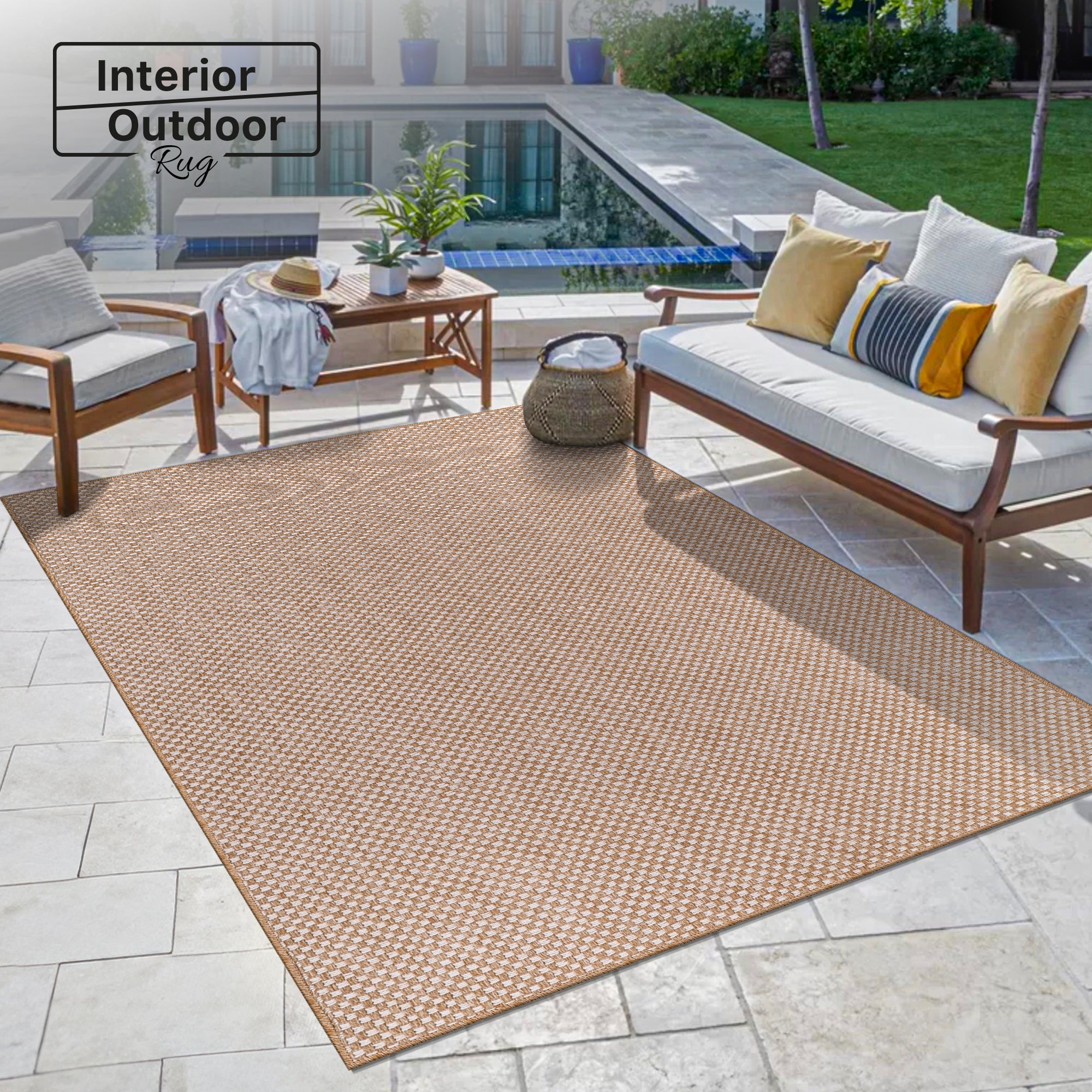 Netline Home Cream Check Jute-Effect Rug – Checkered Natural Woven Look Carpet, Indoor Outdoor, Non-Slip, Weatherproof, Easy-Clean