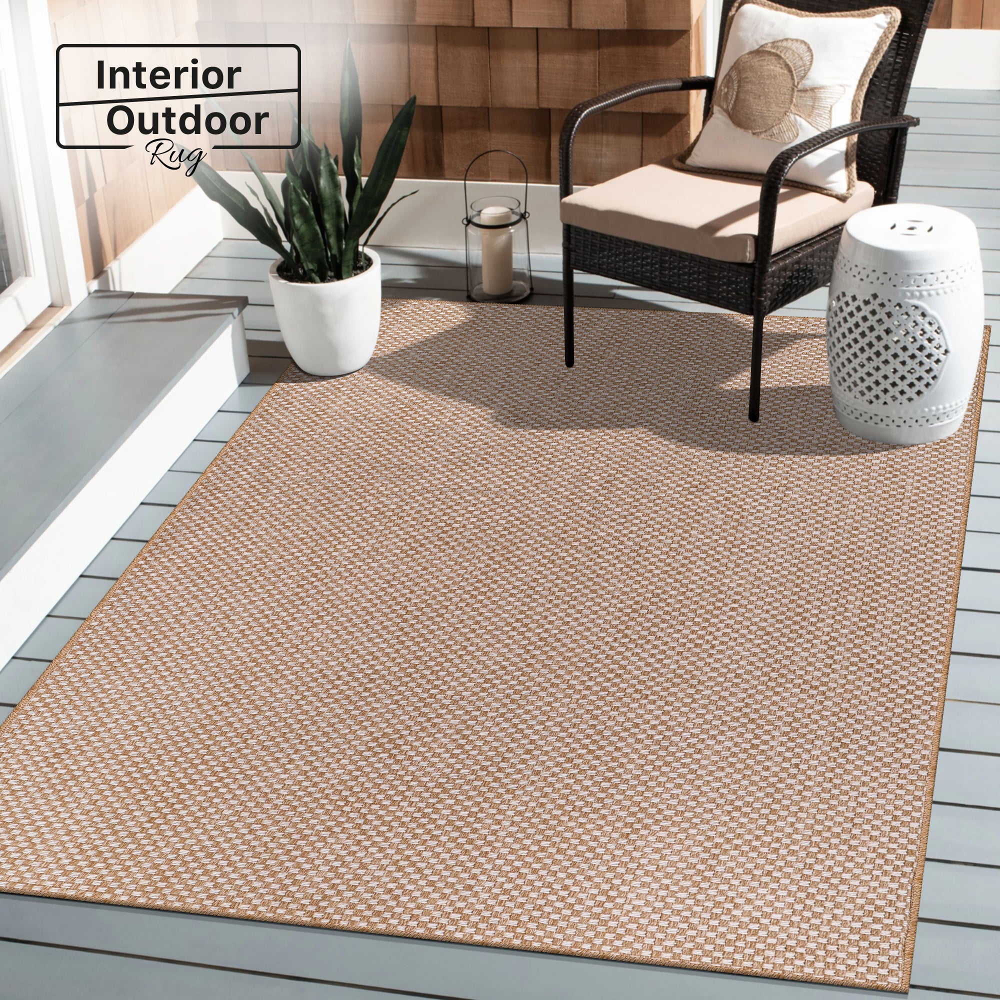 Netline Home Cream Check Jute-Effect Rug – Checkered Natural Woven Look Carpet, Indoor Outdoor, Non-Slip, Weatherproof, Easy-Clean