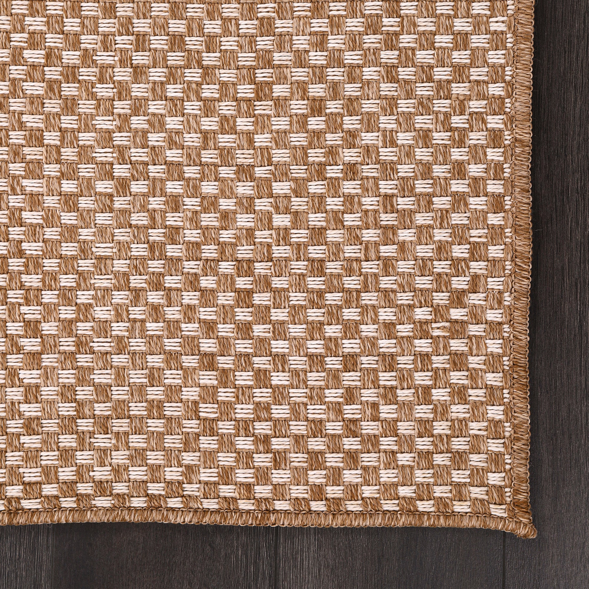 Netline Home Cream Check Jute-Effect Rug – Checkered Natural Woven Look Carpet, Indoor Outdoor, Non-Slip, Weatherproof, Easy-Clean
