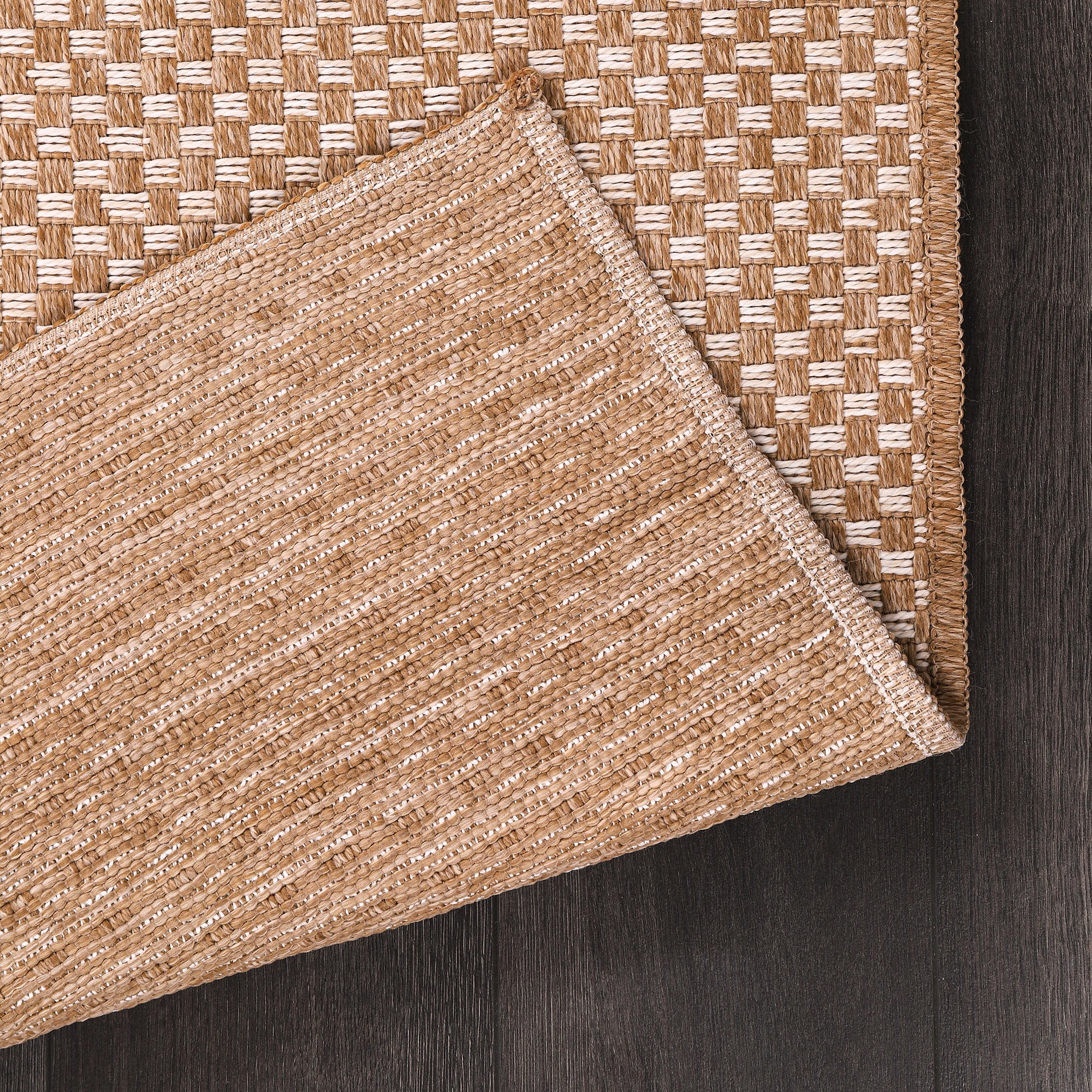 Netline Home Cream Check Jute-Effect Rug – Checkered Natural Woven Look Carpet, Indoor Outdoor, Non-Slip, Weatherproof, Easy-Clean