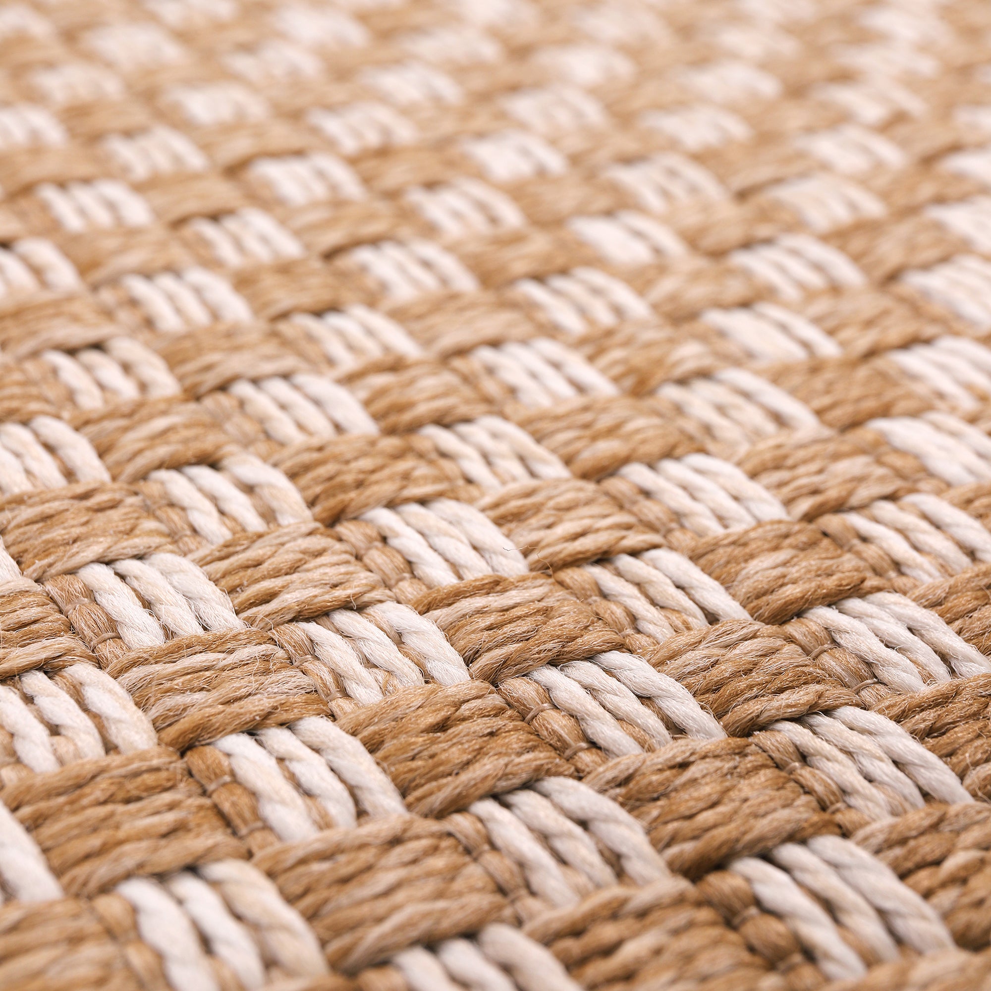 Netline Home Cream Check Jute-Effect Rug – Checkered Natural Woven Look Carpet, Indoor Outdoor, Non-Slip, Weatherproof, Easy-Clean