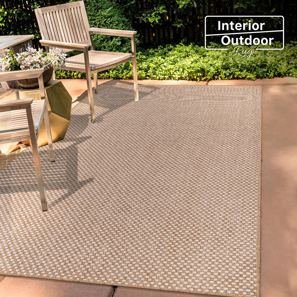 Cream jute effect checkered washable rug by Netline Home, non-slip flatweave indoor outdoor rug for versatile use.