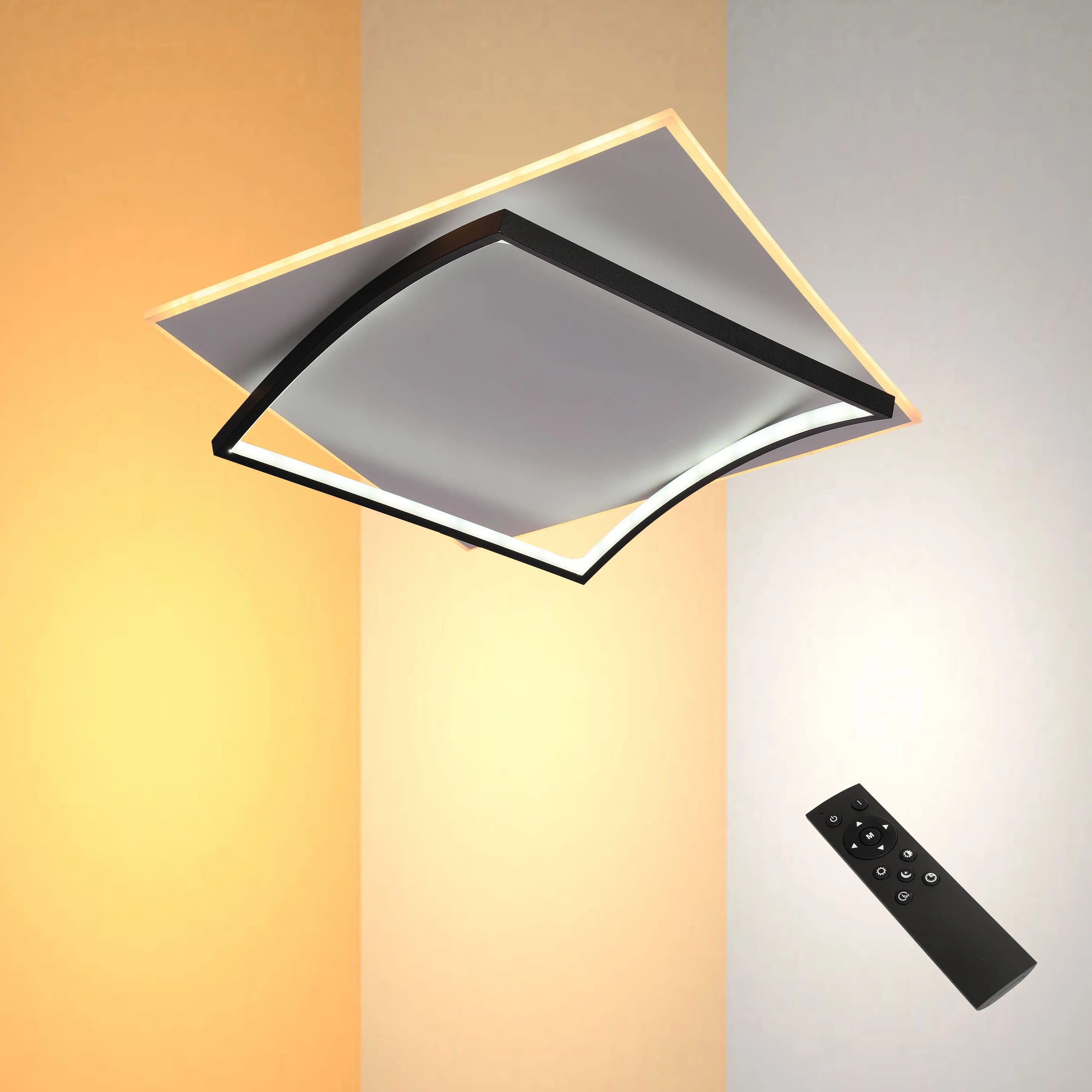 Curved-frame LED ceiling light with remote, CCT tunable, 72W flush mount for modern home interior lighting by Netline Home Interior