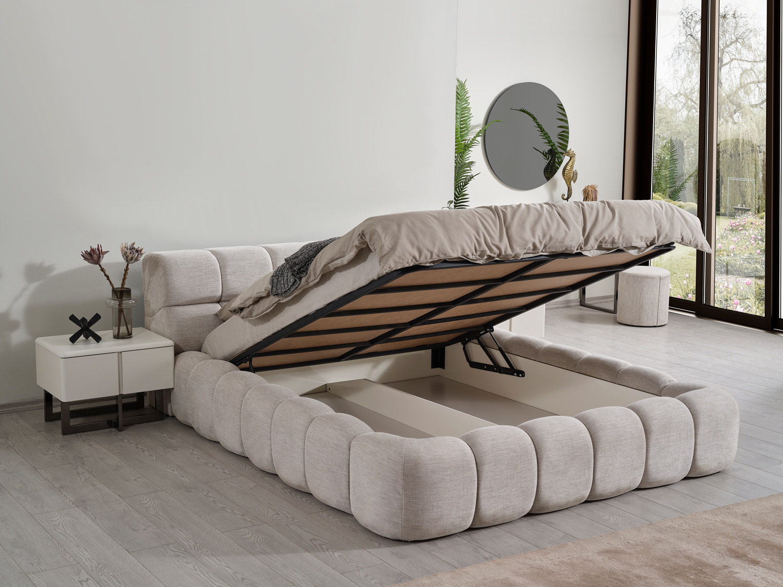 Open view of Dallas Premium Bedroom Set sofa by Netline Home Interior, showcasing its stylish design and plush cushions.