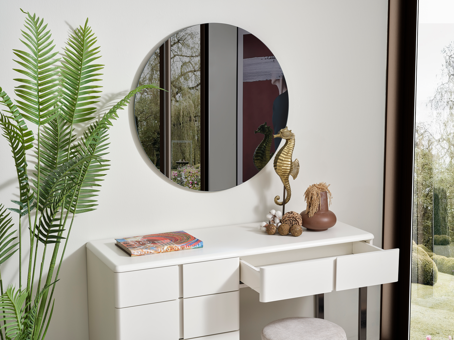 Dallas Premium Bedroom Set sofa by Netline Home Interior with matching mirror and dresser in a modern bedroom setting