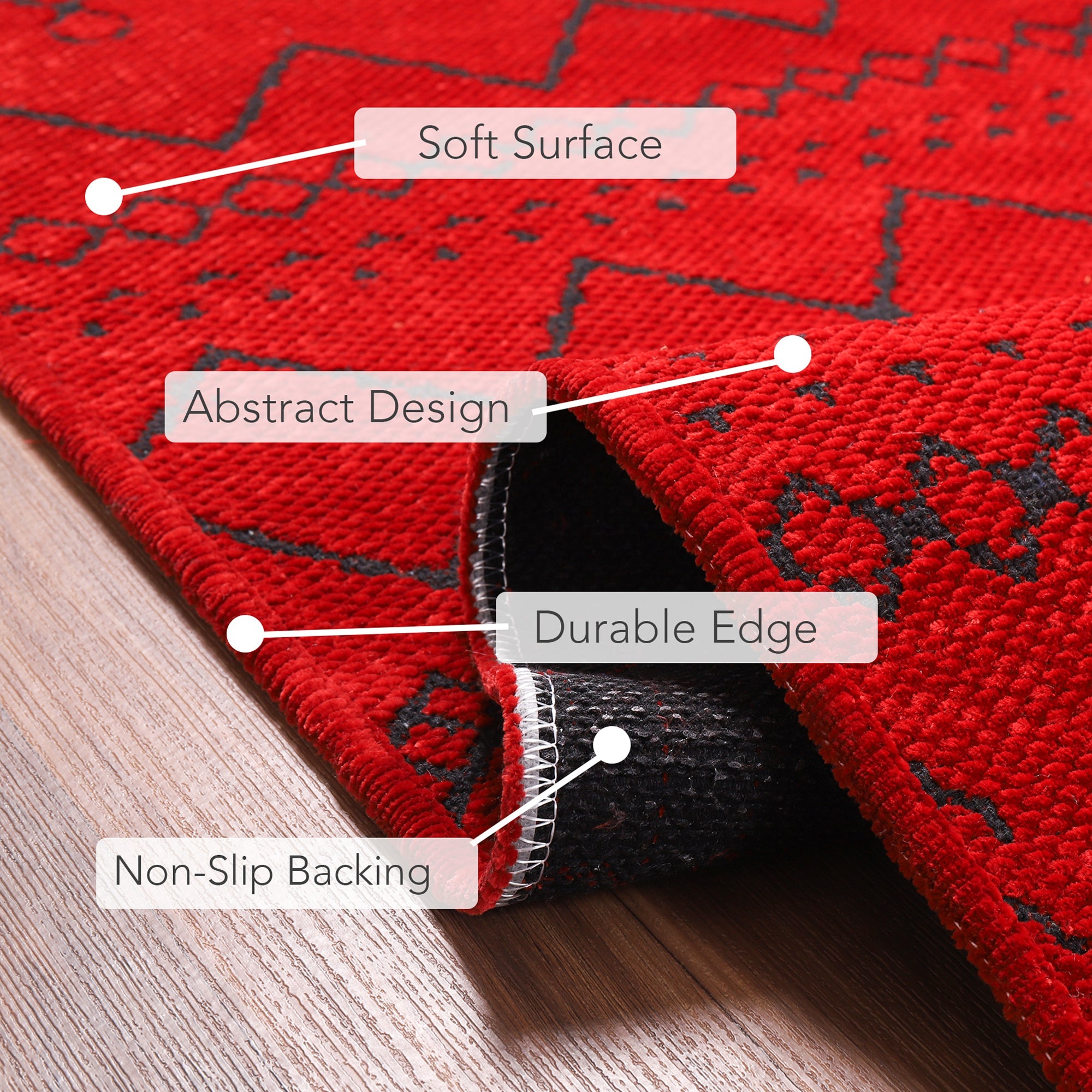 Netline Home Machine Washable Rug RW1801 – RED Soft Chenille