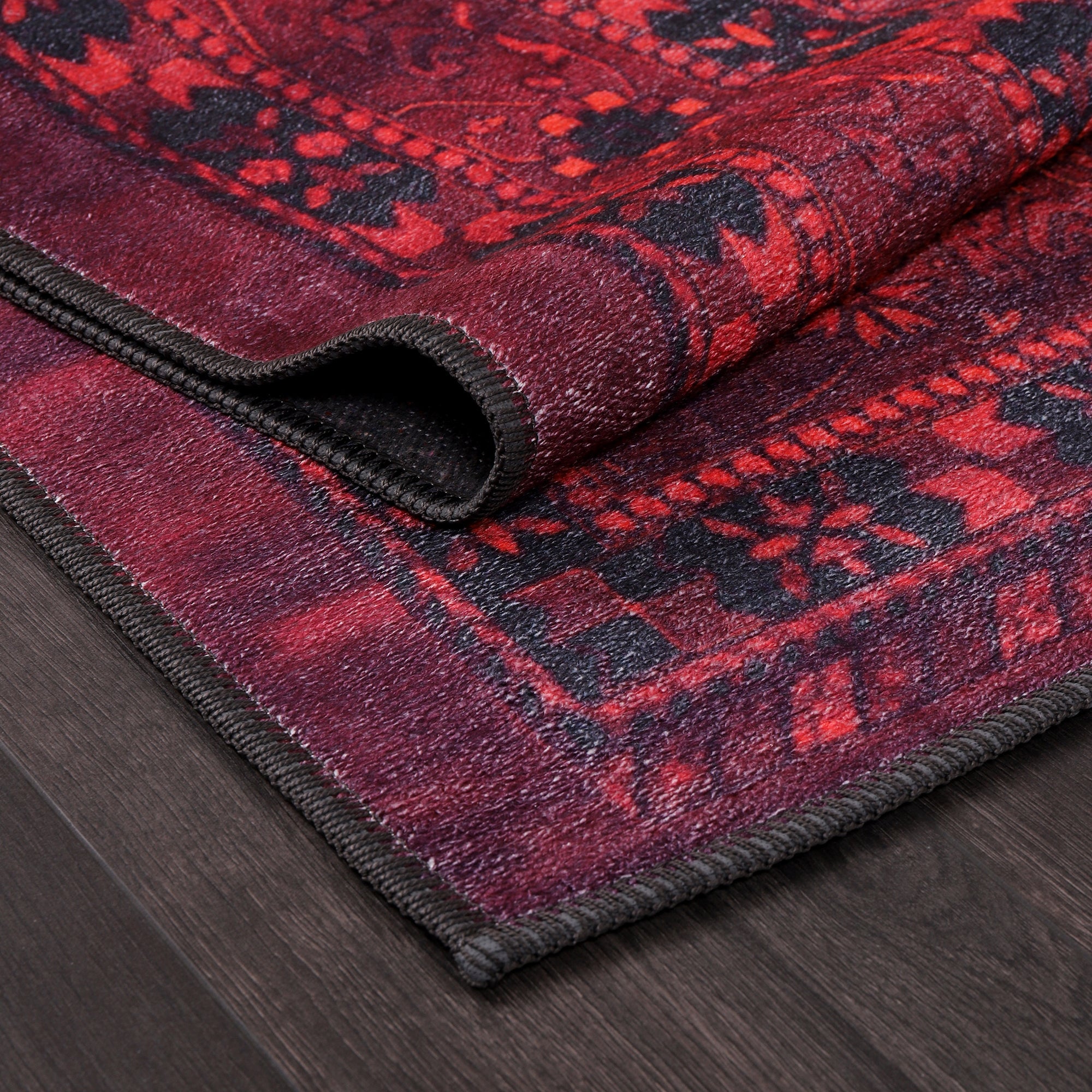 Netline Home Rugs Depot RW1009 – Machine Washable Red Tribal Medallion Rug | Oriental Geometric Carpet for Living Room, Bedroom & Office