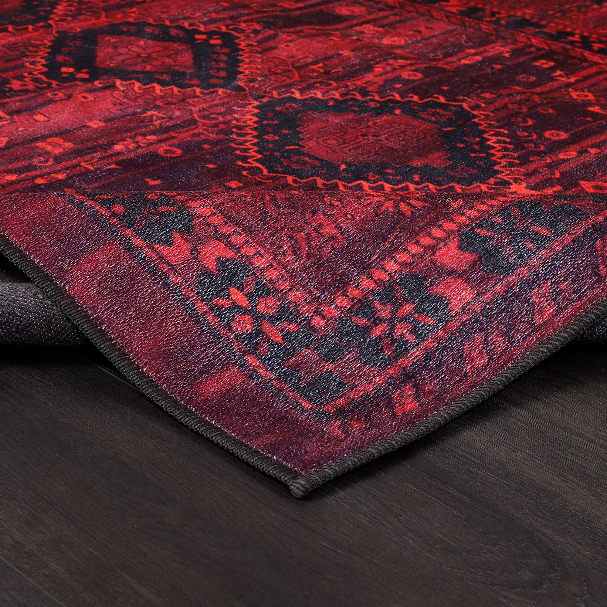 Netline Home Rugs Depot RW1009 – Machine Washable Red Tribal Medallion Rug | Oriental Geometric Carpet for Living Room, Bedroom & Office