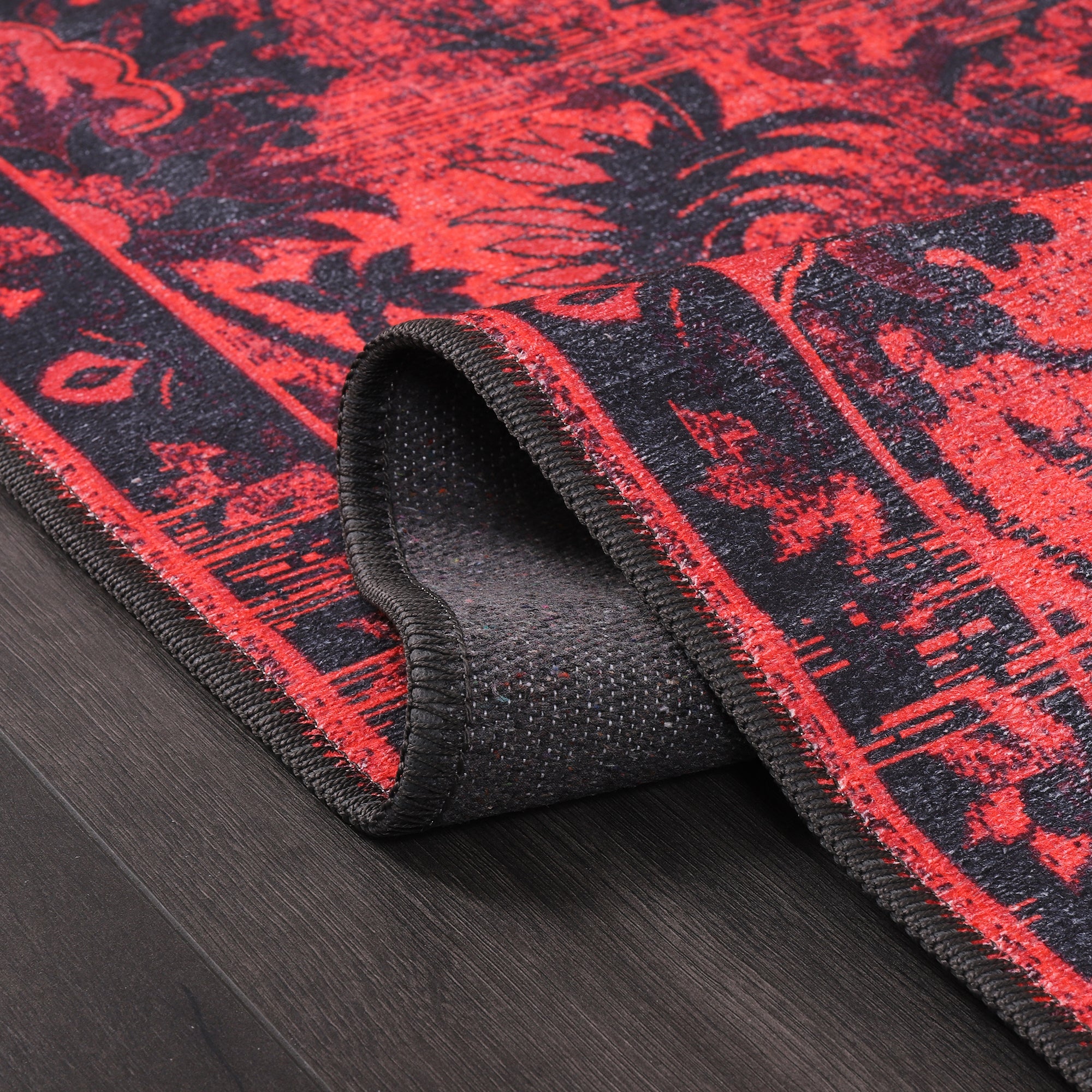 Netline Home Rugs Depot RW1010 – Machine Washable Red Vintage Floral Rug | Damask-Inspired Oriental Carpet for Living Room, Bedroom & Dining