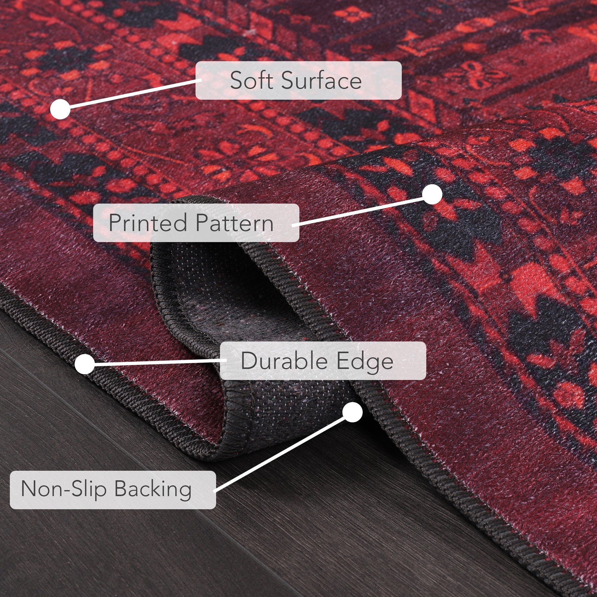 Netline Home Rugs Depot RW1009 – Machine Washable Red Tribal Medallion Rug | Oriental Geometric Carpet for Living Room, Bedroom & Office