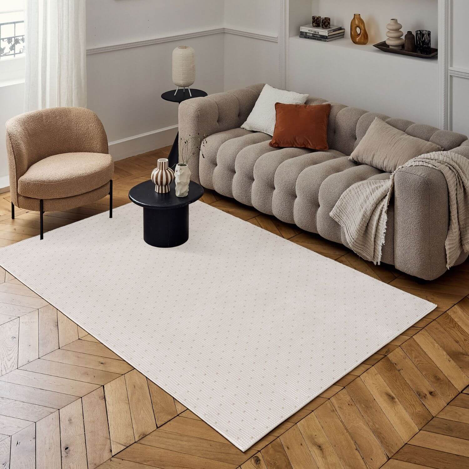 Carmel Cream-Beige Dots Rug | 6080