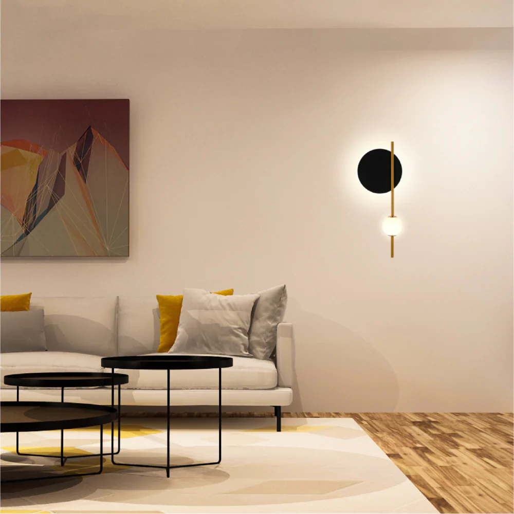 Modern geometric LED wall light by Netline Home Interior with CCT change feature, showcasing sleek design and ambient lighting.