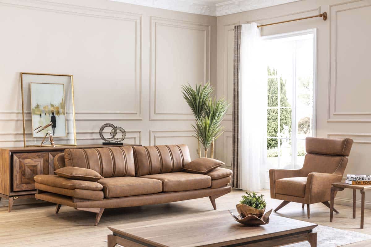 Brown Falcon sofa set by Netline Home Interior, modern living room furniture with comfortable cushions and sleek design.