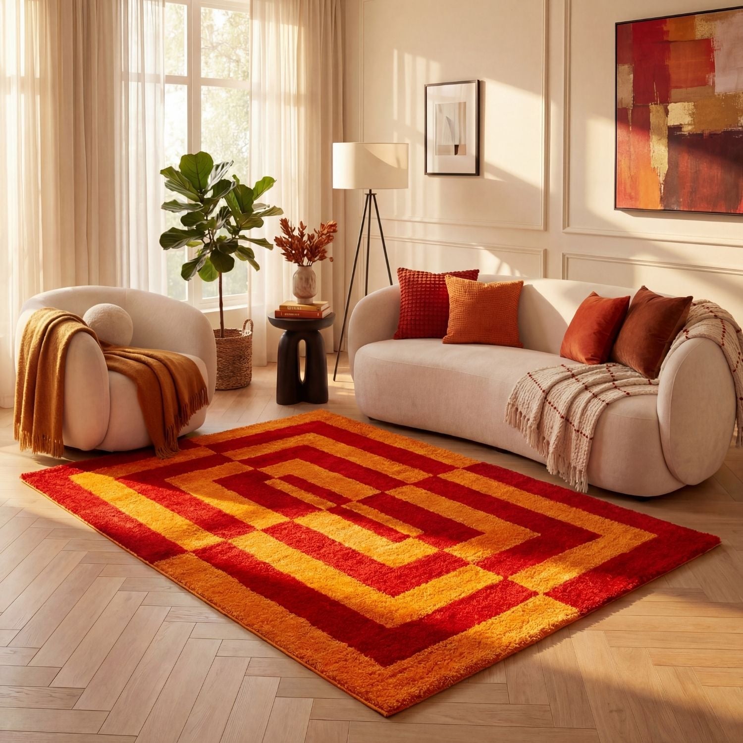 Joli Geometric Red & Orange Rug