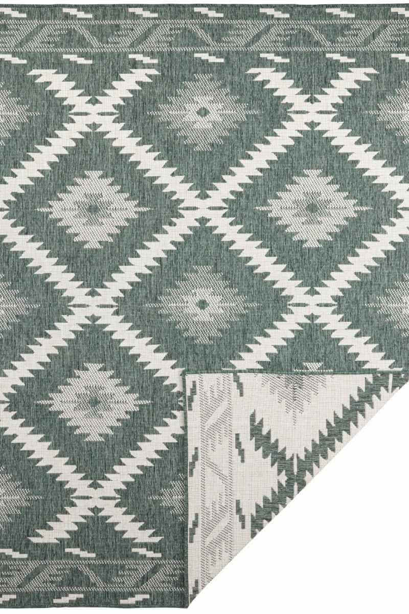 Green Malibu reversible indoor-outdoor runner rug with diamond pattern by The Rugs, suitable for indoor and outdoor spaces.