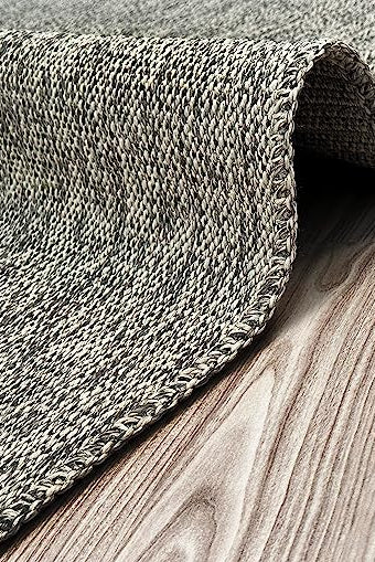 grey jute effect rug indoor outdoor washable non slip flatweave UK