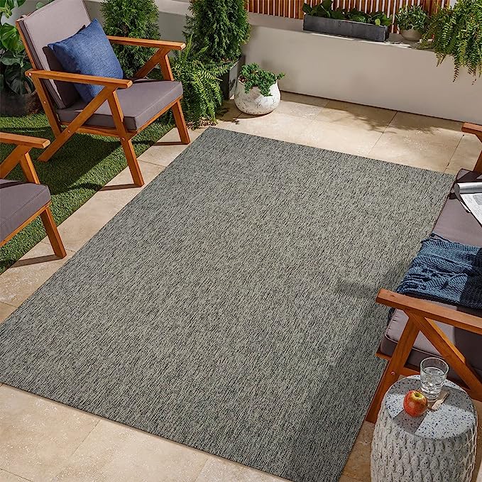 grey jute effect rug indoor outdoor washable non slip flatweave UK