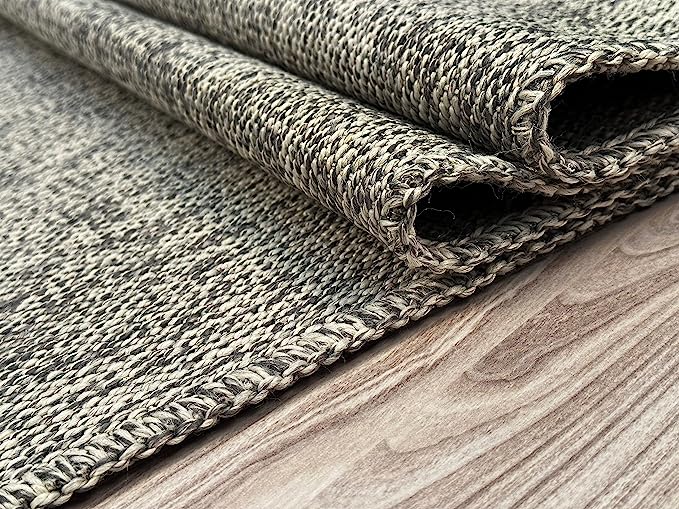 grey jute effect rug indoor outdoor washable non slip flatweave UK
