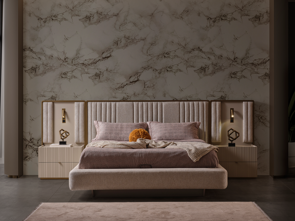 Hermes bedroom set by Netline Home Interior featuring a modern bed frame, matching nightstands, and stylish bedroom decor.