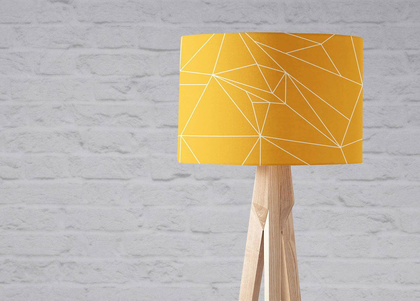 Yellow Lampshade with White Lines Geometric Design – Ceiling & Table Compatible