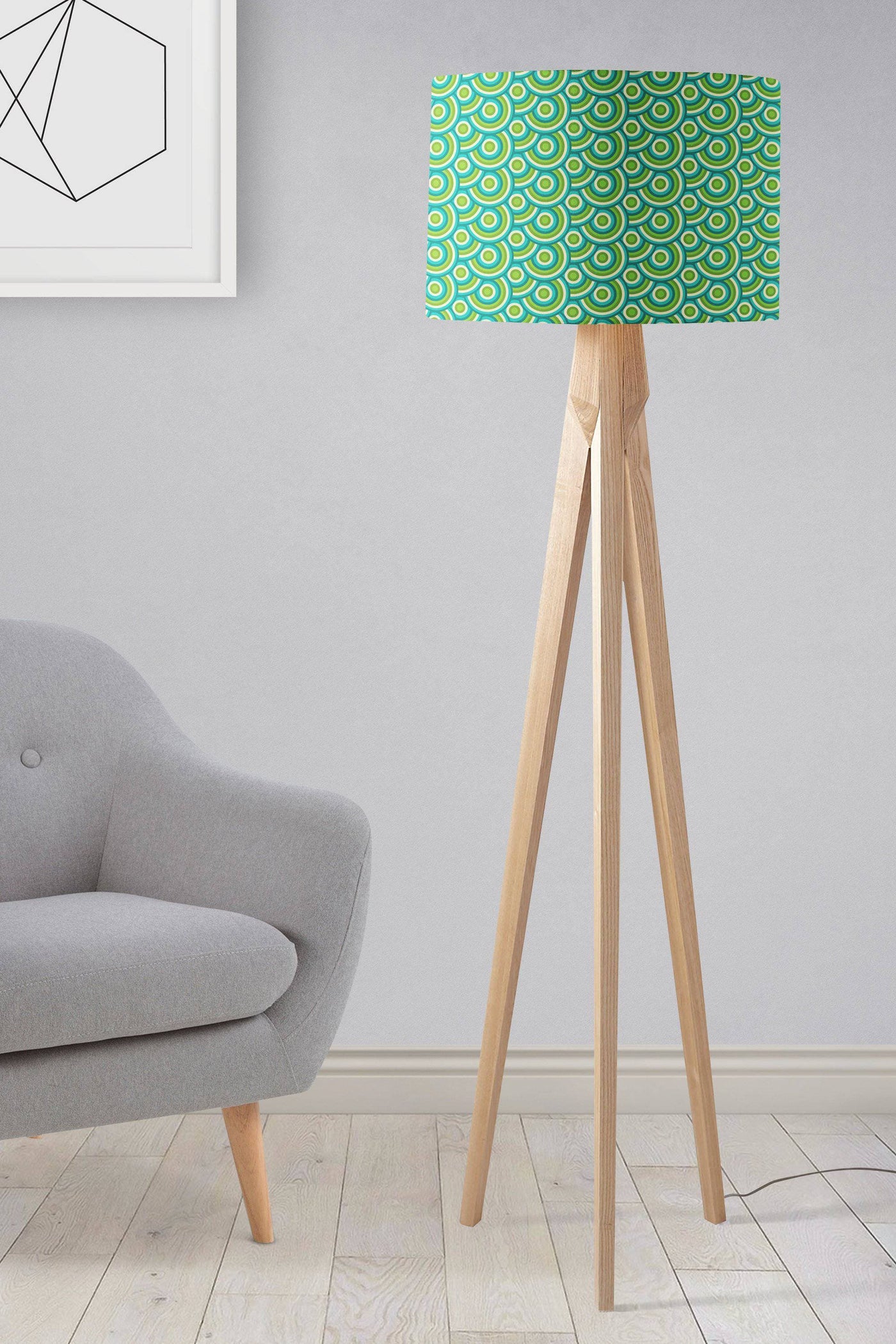 Green with a 70's Retro Circles DesignLampshade – Ceiling & Table Compatible