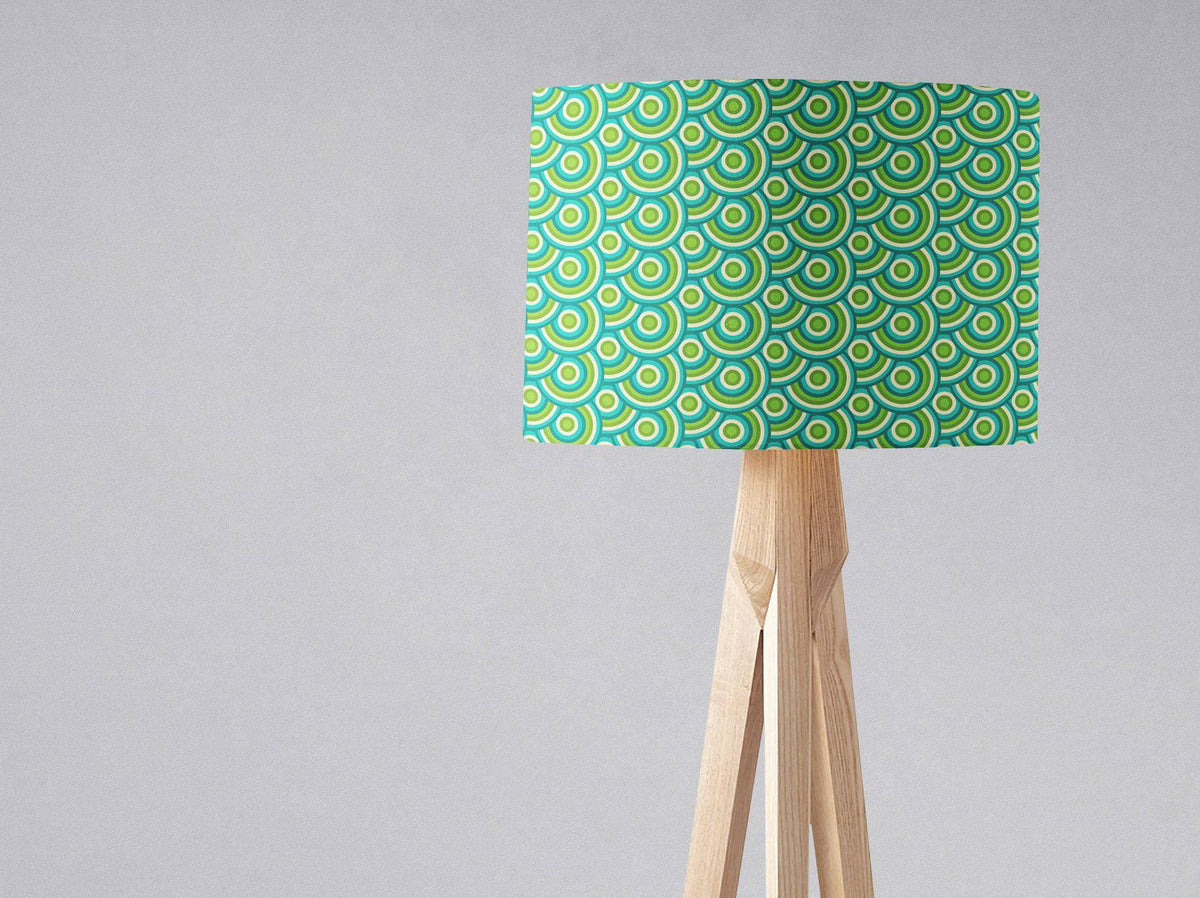 Green with a 70's Retro Circles DesignLampshade – Ceiling & Table Compatible