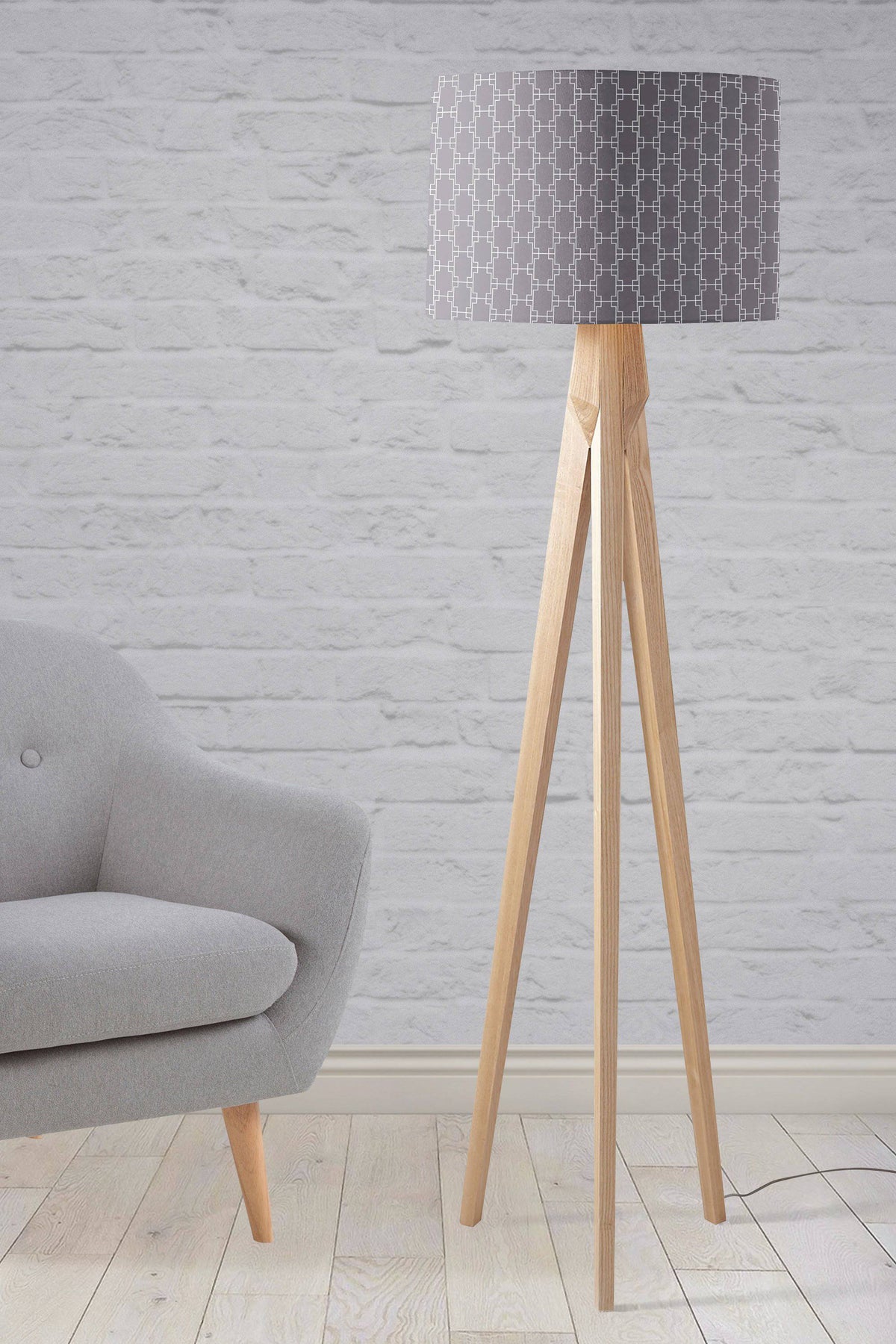 Grey with White Squares Geometric Design Lampshade – Ceiling & Table Compatible