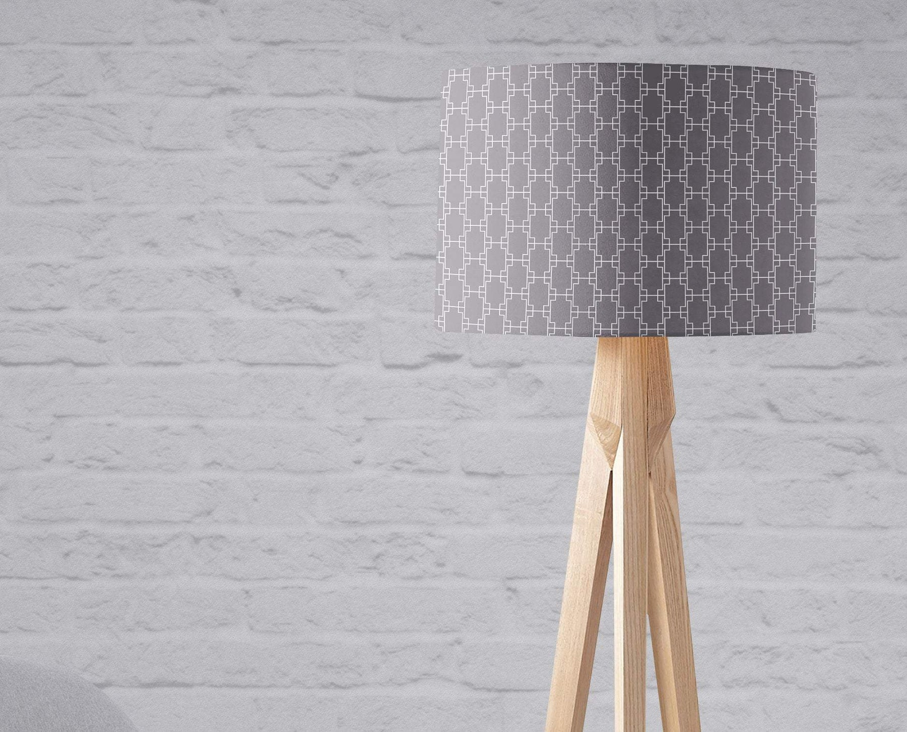 Grey with White Squares Geometric Design Lampshade – Ceiling & Table Compatible