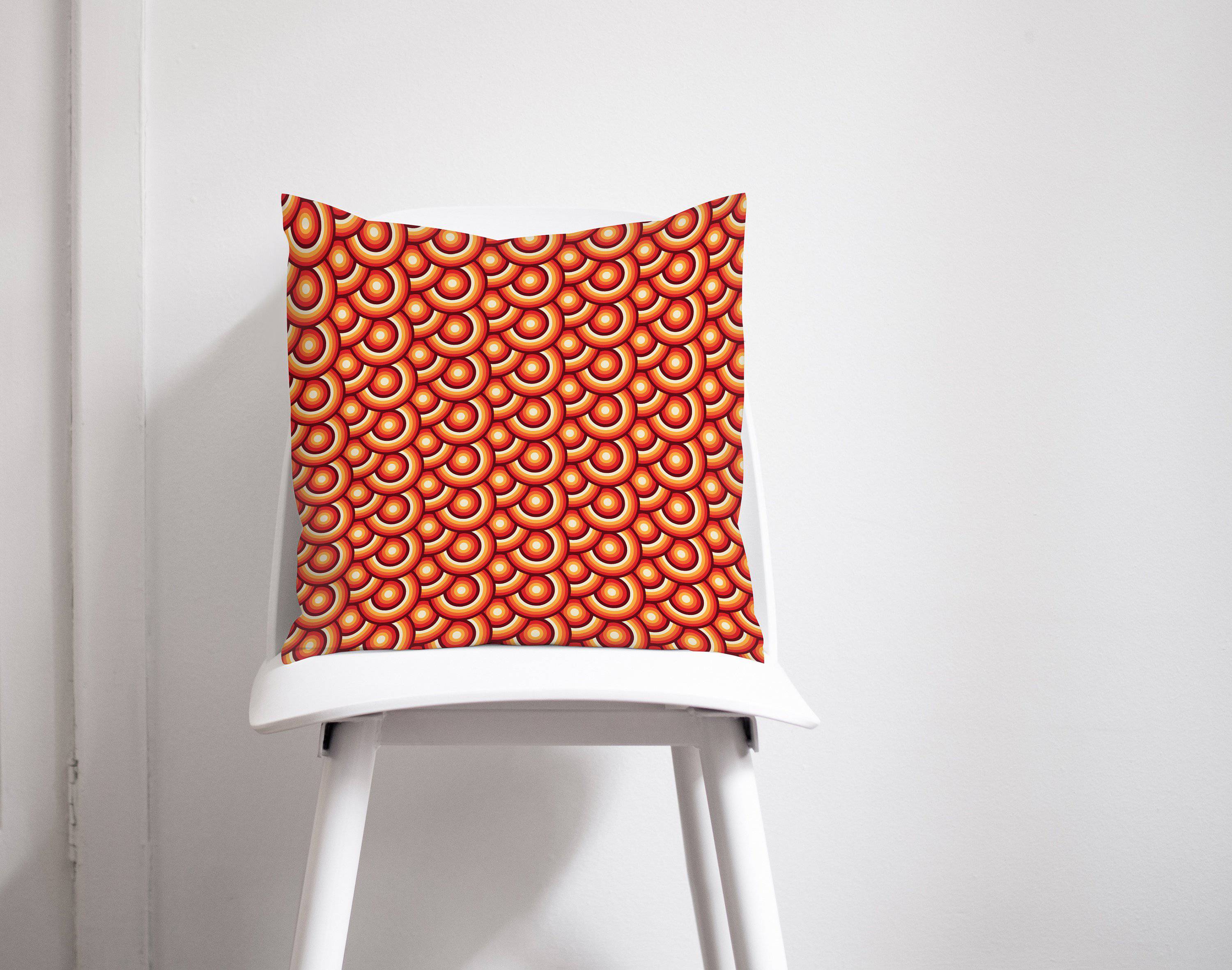 Orange Cushion with a 70's Retro Circles Design, Throw Pillow