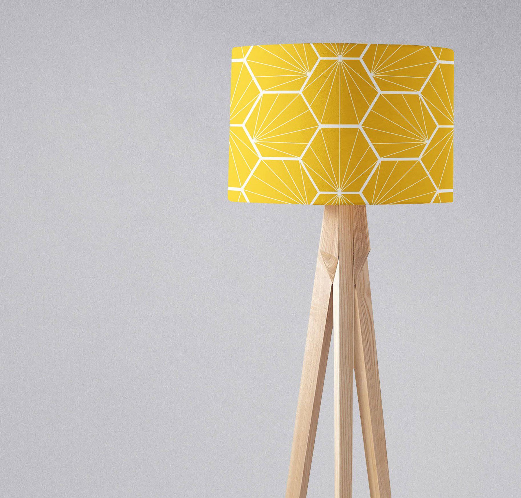 Yellow Lampshade with a White Hexagon Design – Ceiling & Table Compatible