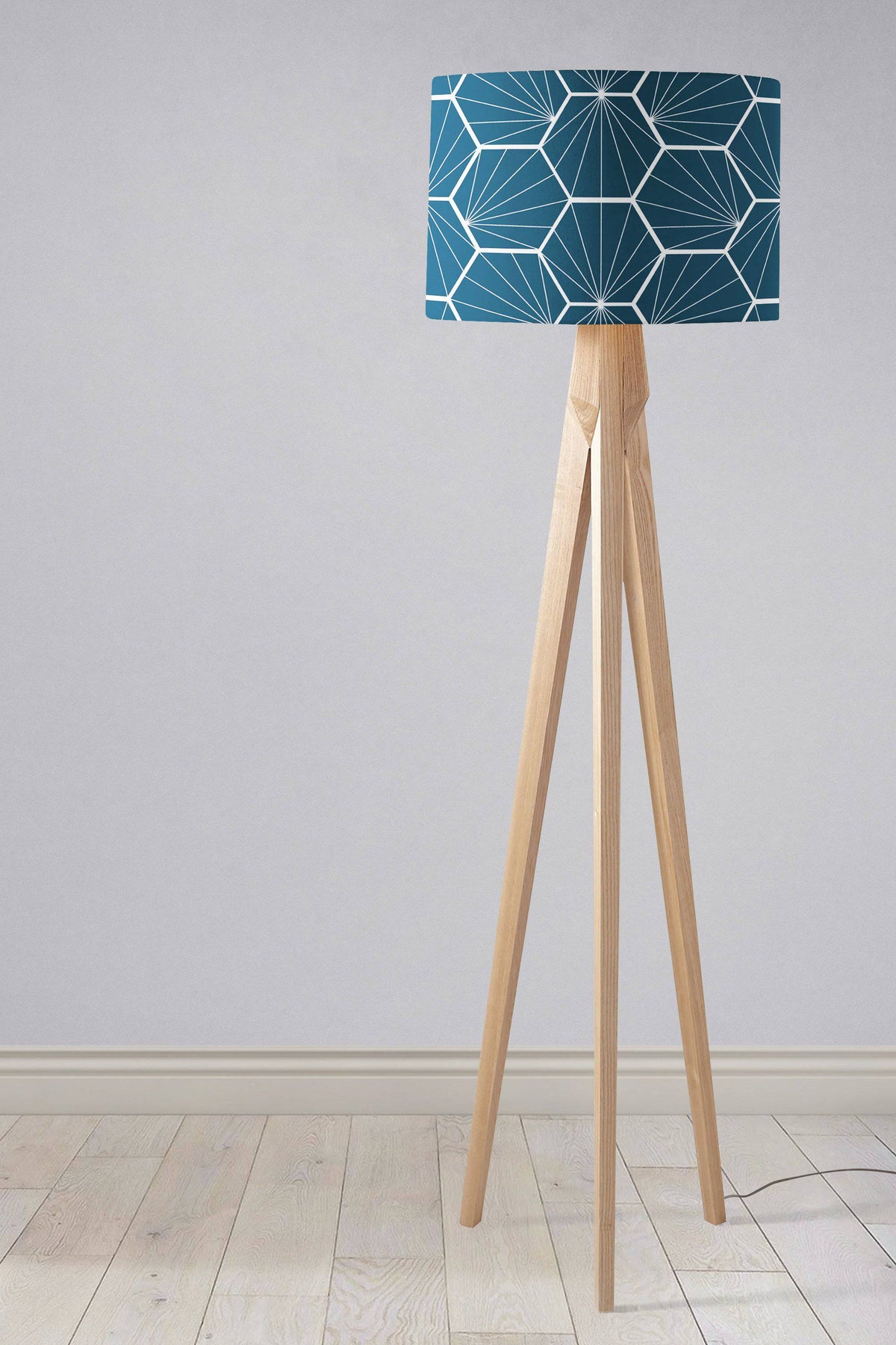Peacock Blue Lampshade with a White Hexagon Design – Ceiling & Table Compatible