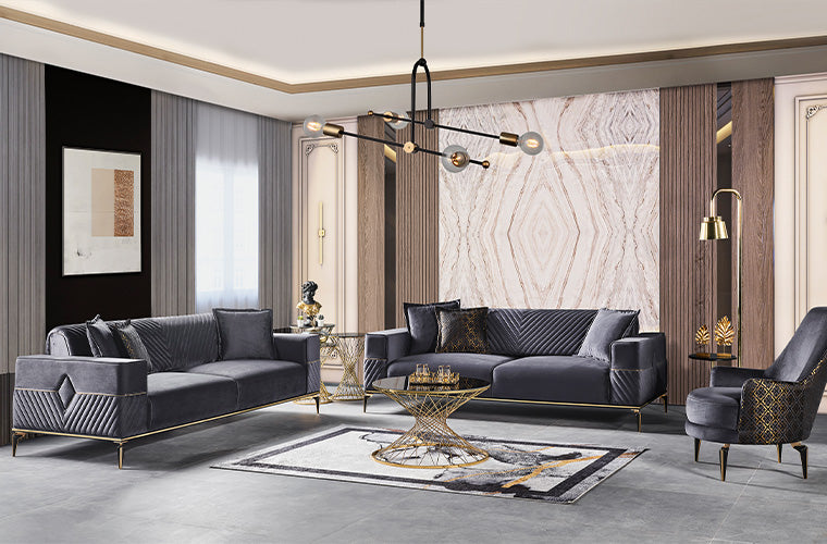 Netline Home Interior Kenzo Sofa Set in modern living room, featuring stylish cushions and sleek design for comfortable seating.