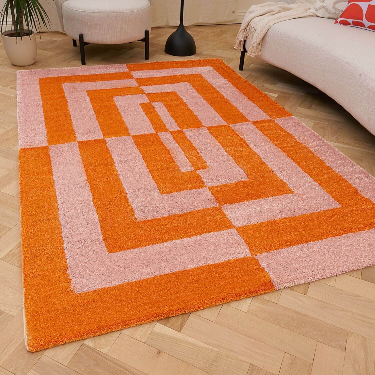 Joli Geometric Orange & Pink Rug