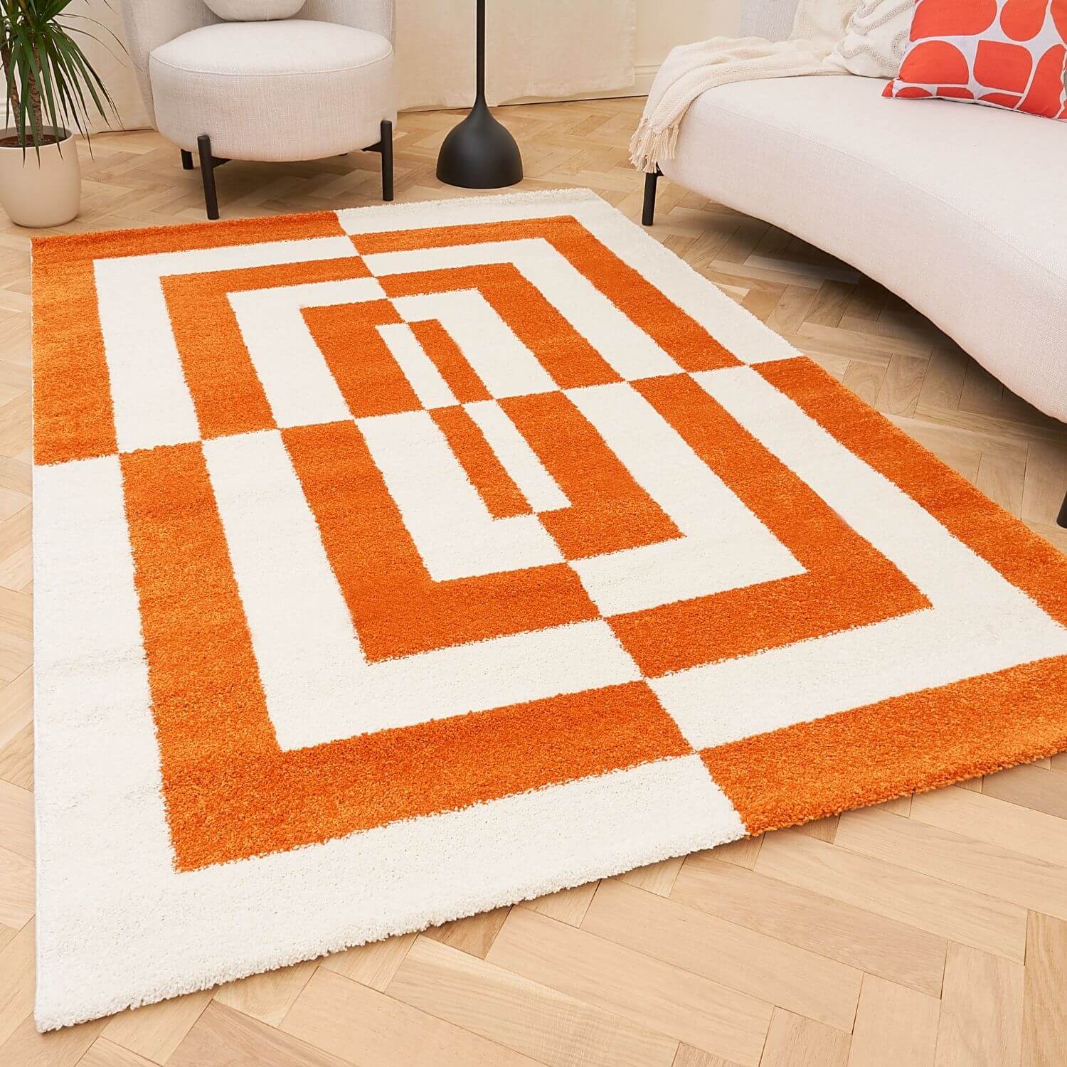 Joli Geometric Orange & White Rug