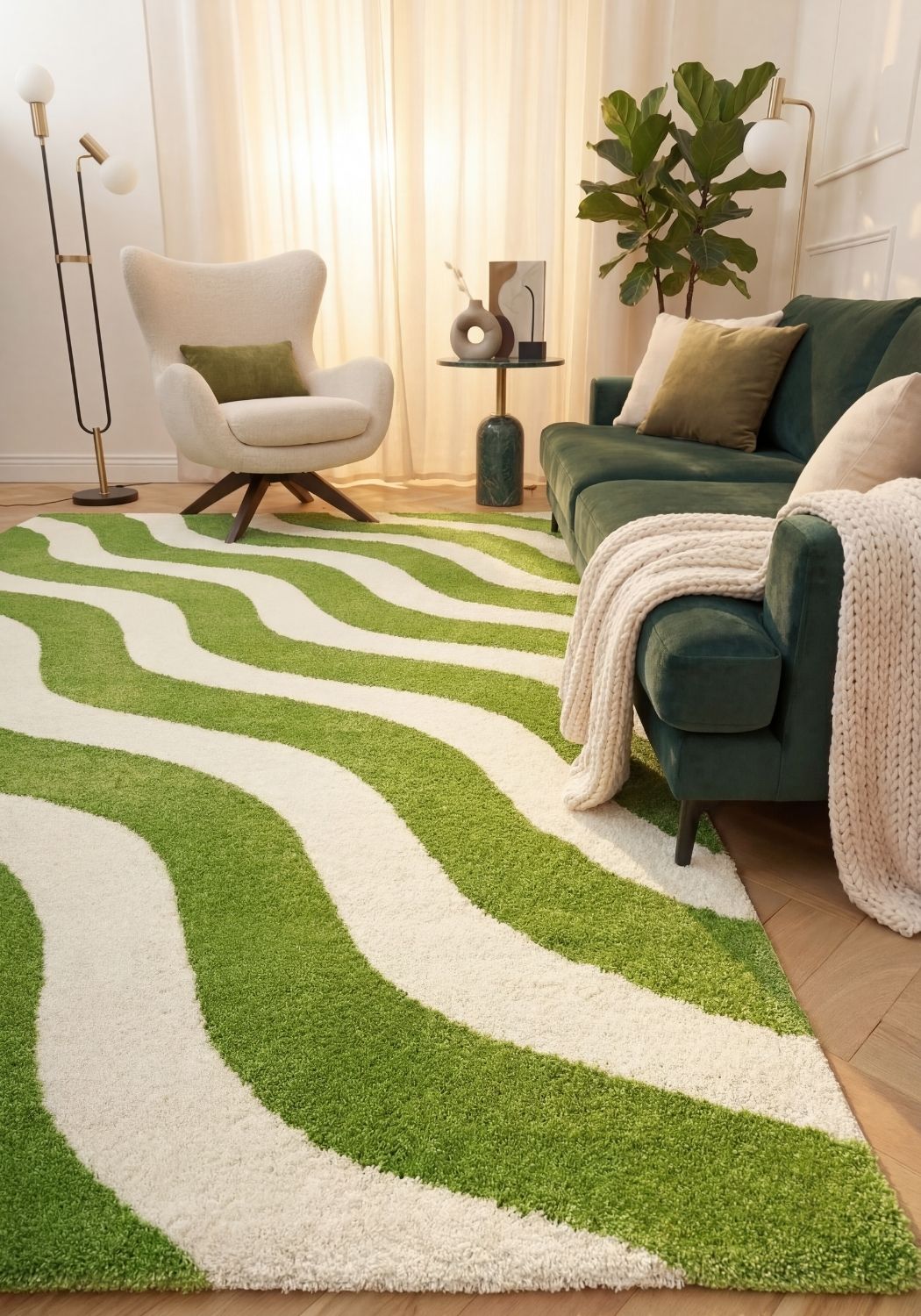 Joli Wave Green & White Rug