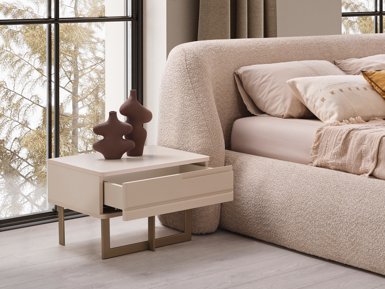 Netline Home Interior Oslo bedroom set with matching bedside table, modern bedroom furniture for a stylish sleep space.