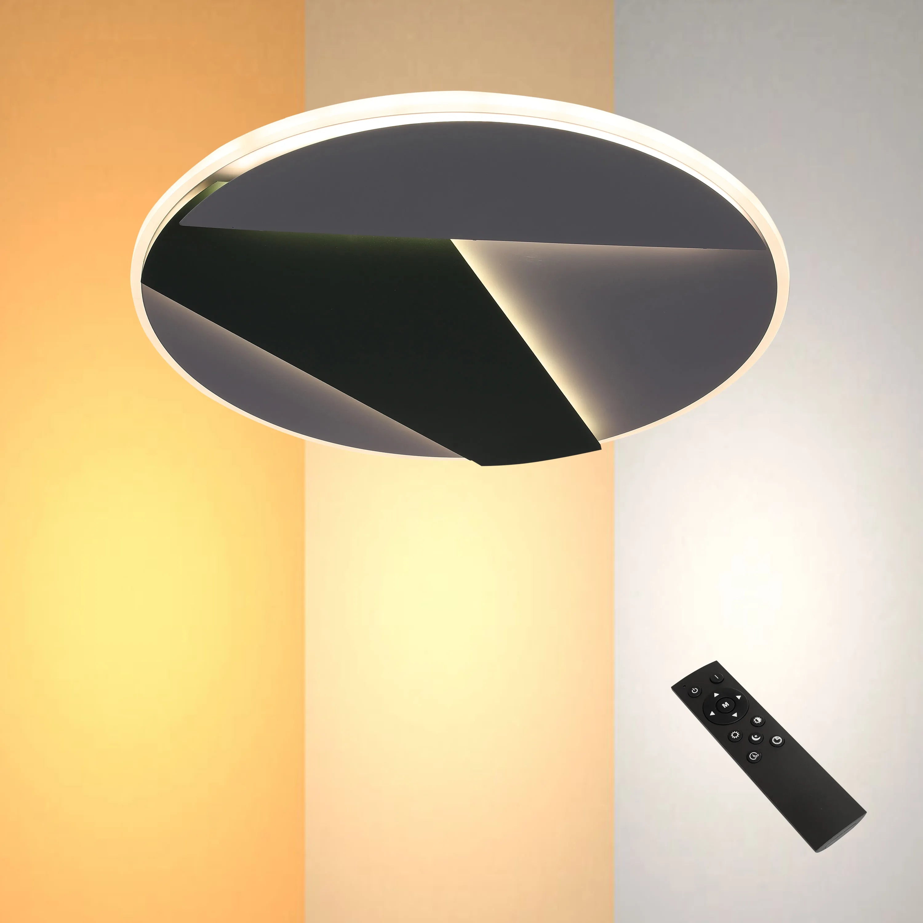 Layered LED ceiling light with hidden lighting, flush mount design by Netline Home Interior for contemporary home lighting.