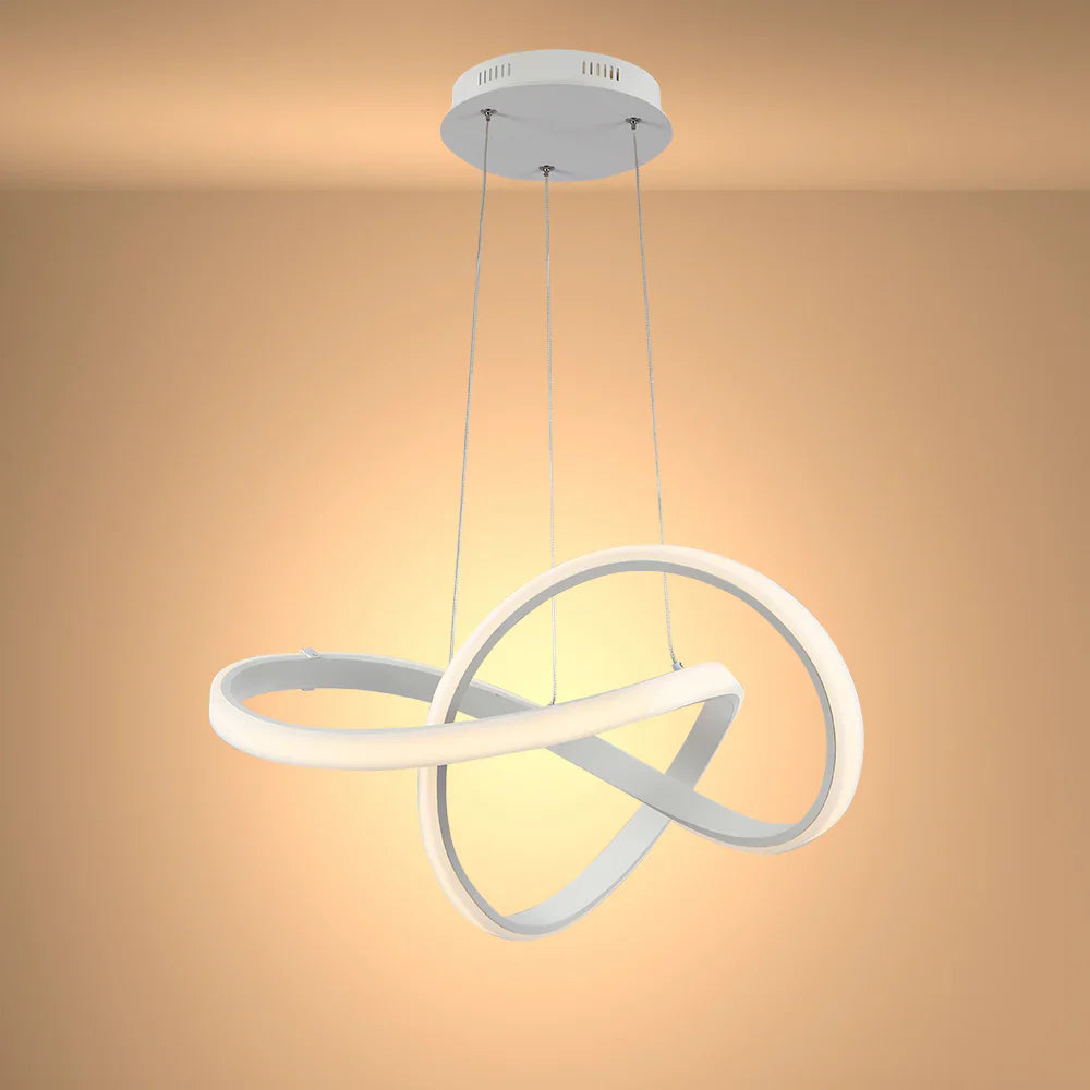 Modern Nordic pendant light with triple loop-infinity design in white, black, and gold finishing, 4000K natural cool white LED.