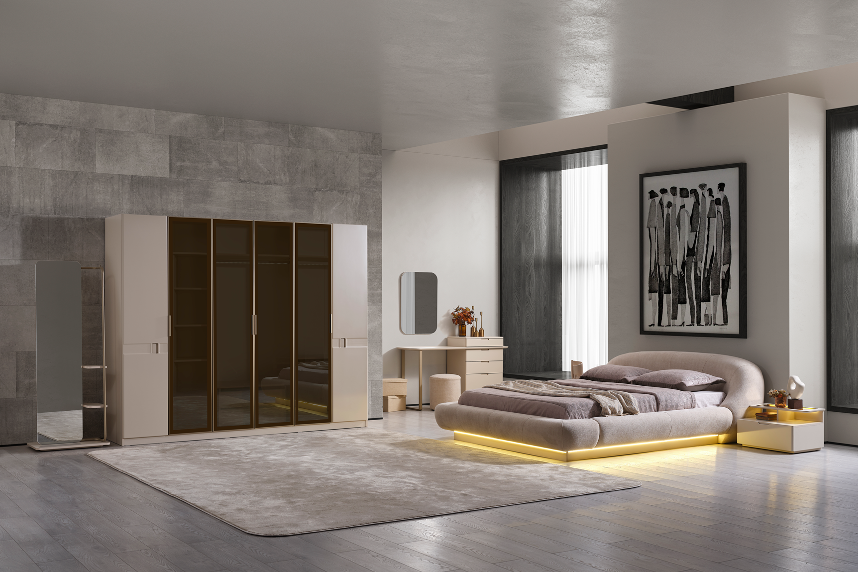 Lizbon bedroom set by Netline Home Interior featuring a modern bed, matching nightstands, and stylish bedroom furniture.