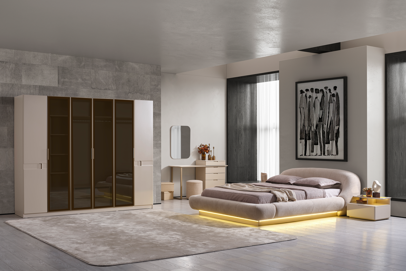 Lizbon Bedroom Set by Netline Home Interior, including bed frame and matching furniture in a stylish bedroom design.