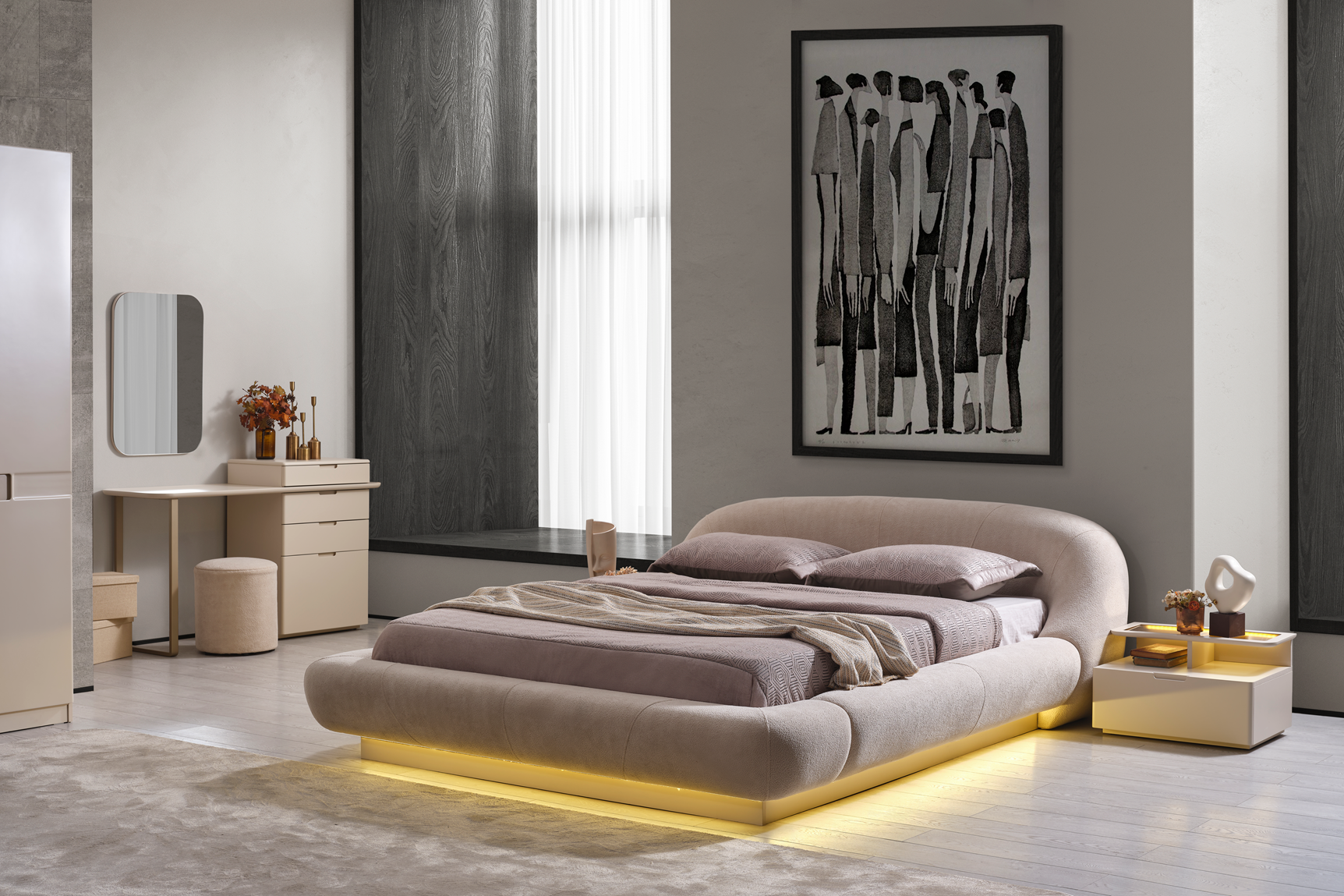 Lizbon bedroom set by Netline Home Interior featuring a modern bed, matching nightstands, and stylish bedroom furniture.