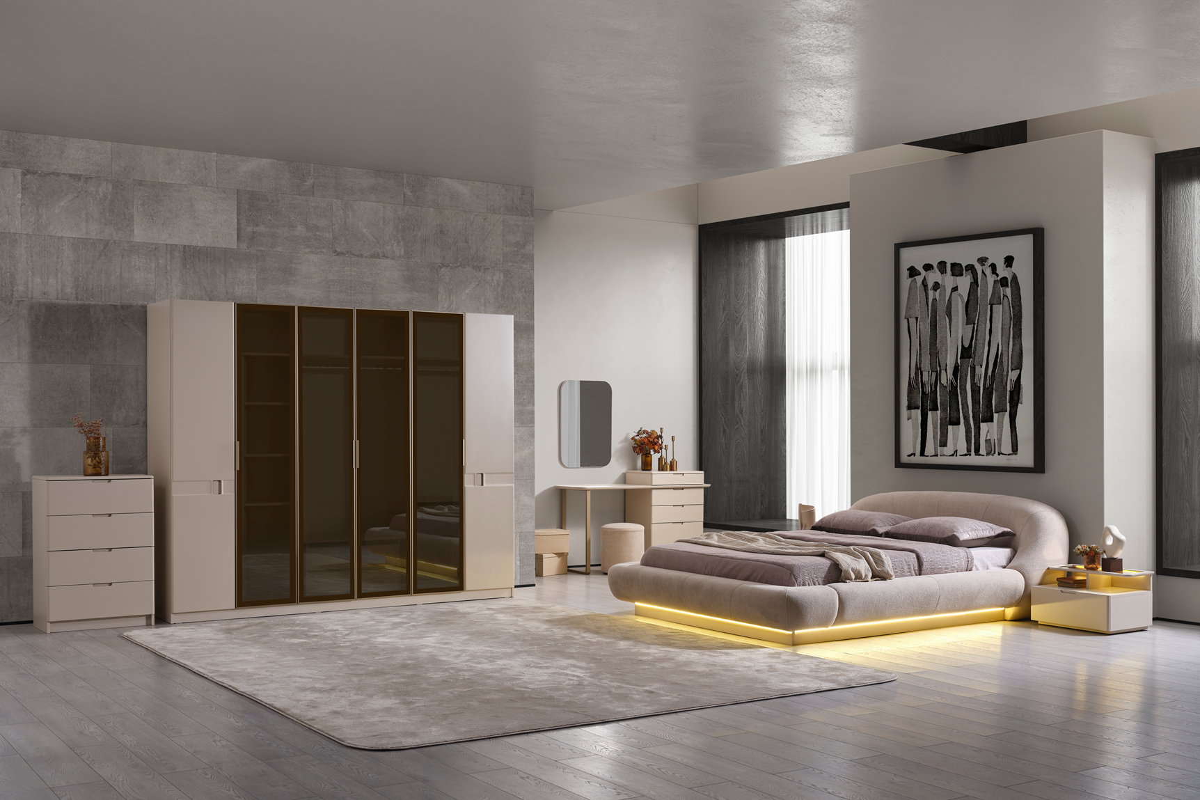 Lizbon Bedroom Set by Netline Home Interior featuring a modern bed frame, matching nightstands, and elegant bedroom decor.